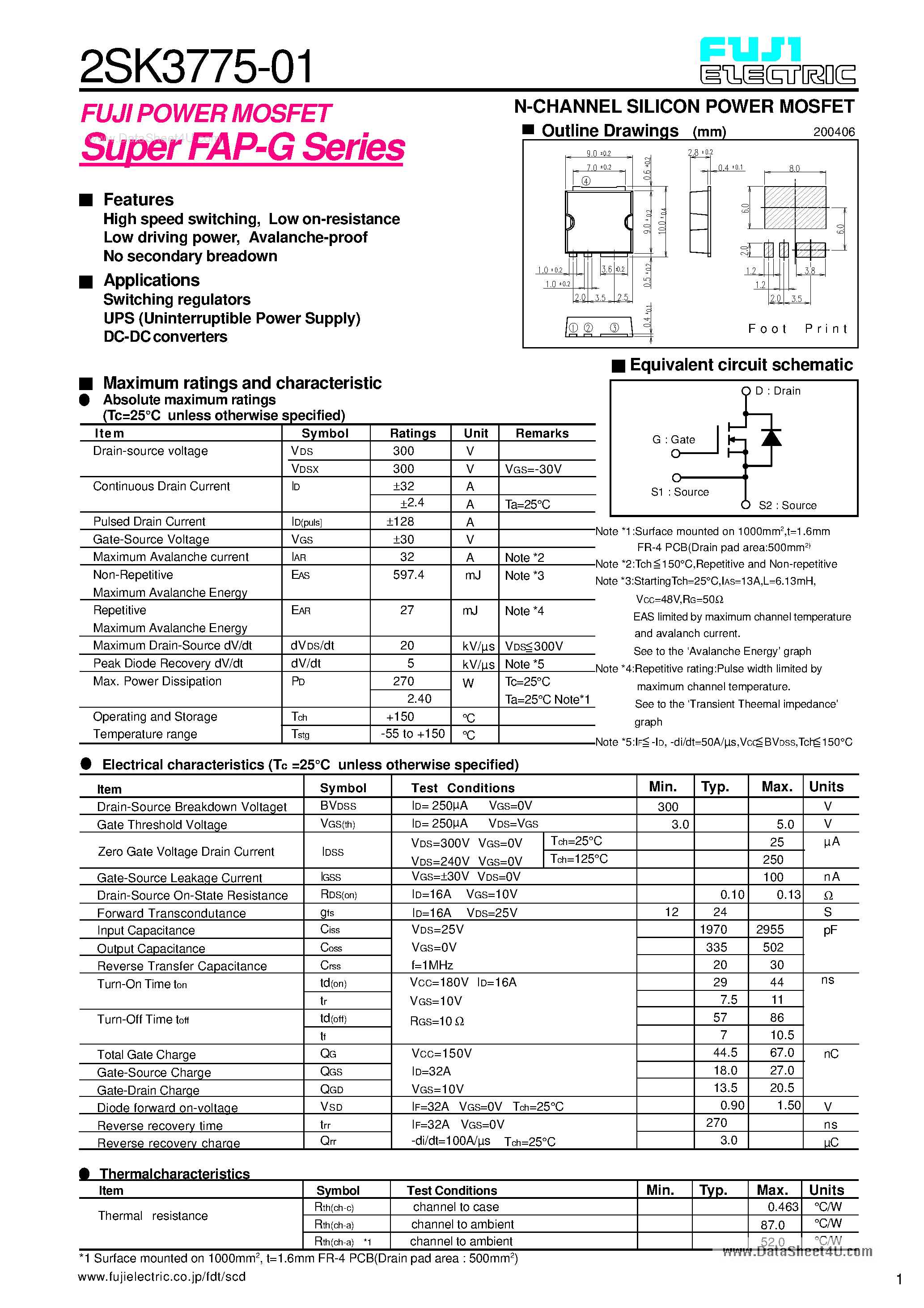 Datasheet 2SK3775-01 - N-CHANNEL SILICON POWER MOSFET page 1