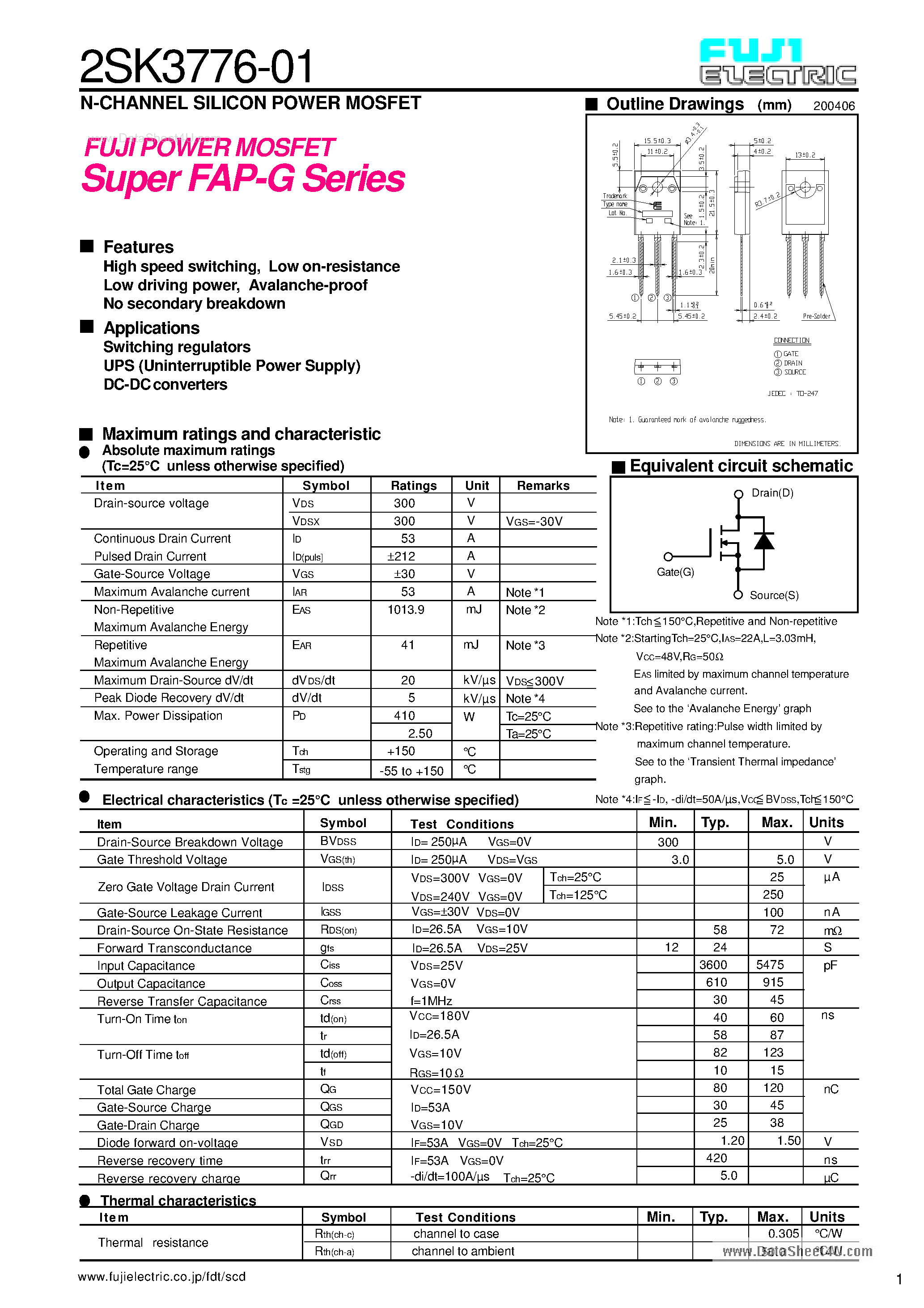 Datasheet 2SK3776-01 - N-CHANNEL SILICON POWER MOSFET page 1