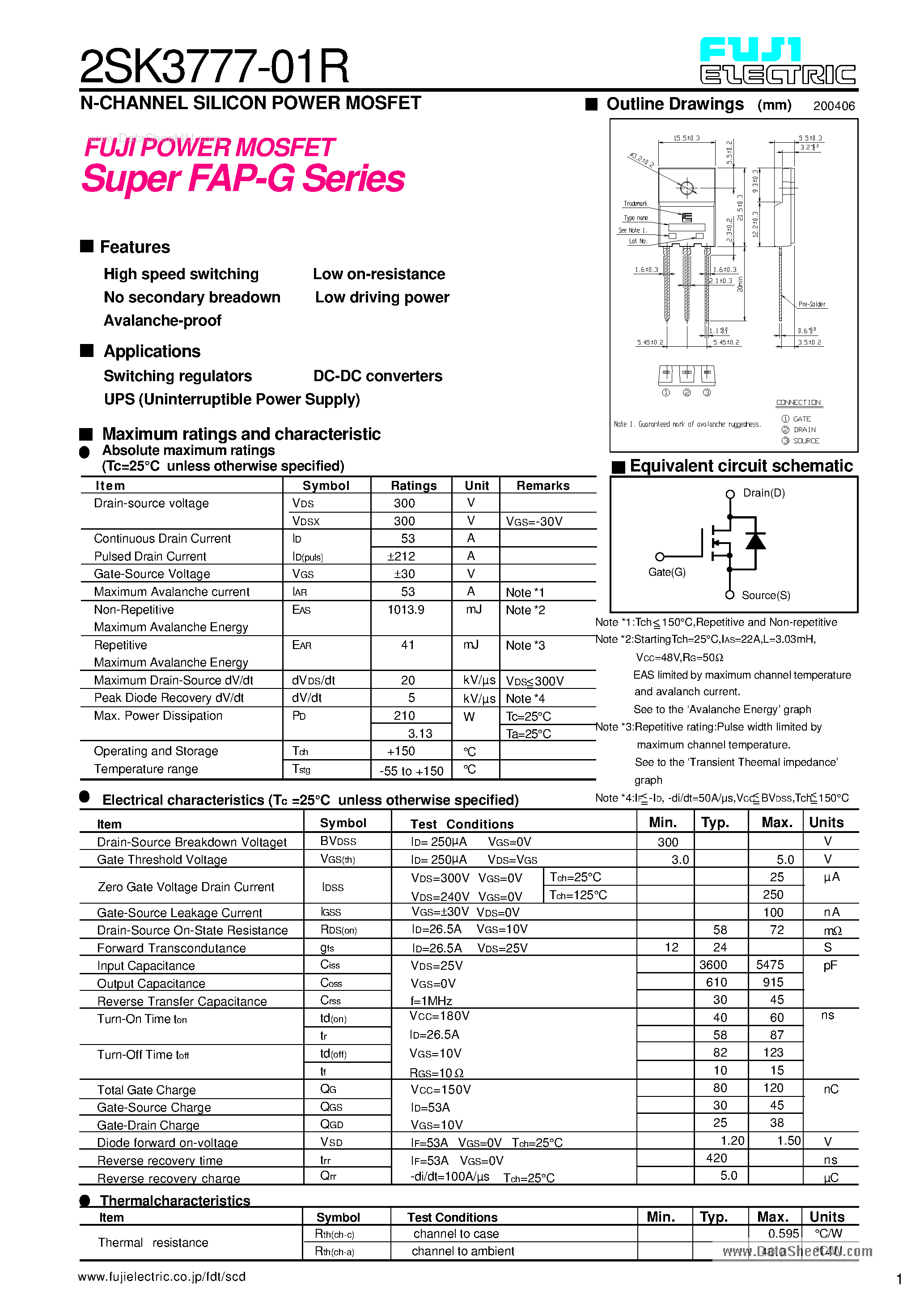 Datasheet 2SK3777-01R - N-CHANNEL SILICON POWER MOSFET page 1