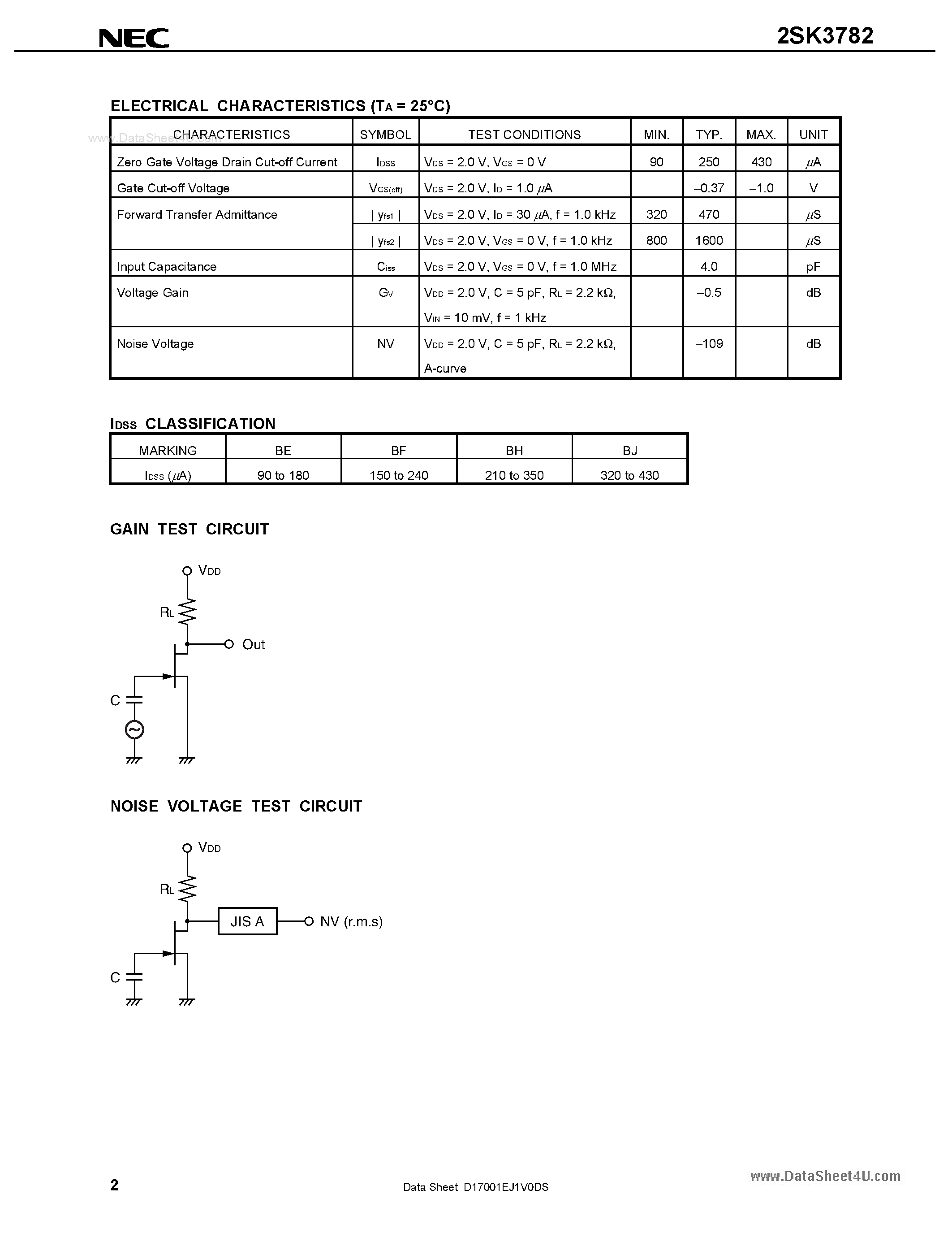 Datasheet 2SK3782 - N-CHANNEL SILICON JUNCTION FIELD EFFECT TRANSISTOR page 2