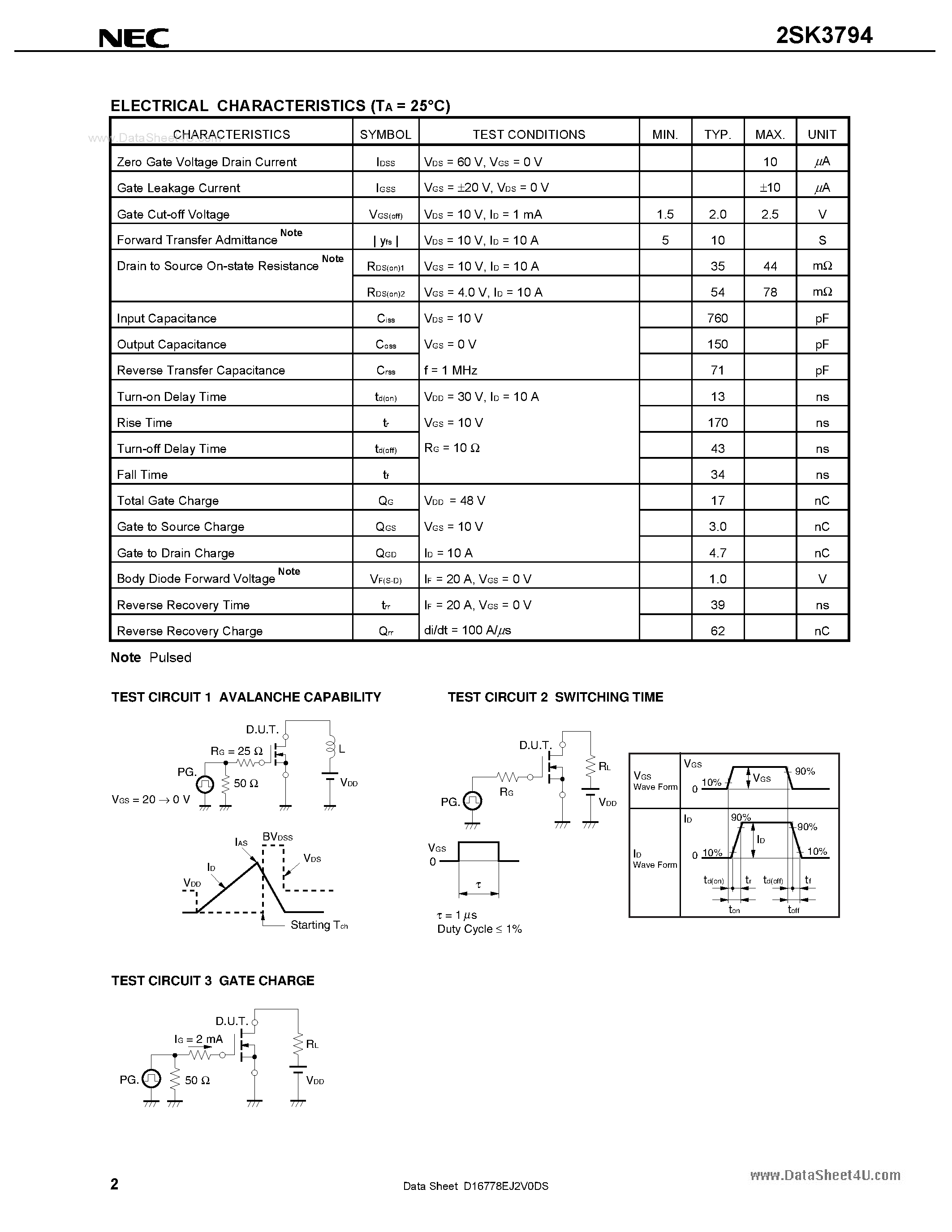 Datasheet 2SK3794 - SWITCHING N-CHANNEL POWER MOSFET page 2