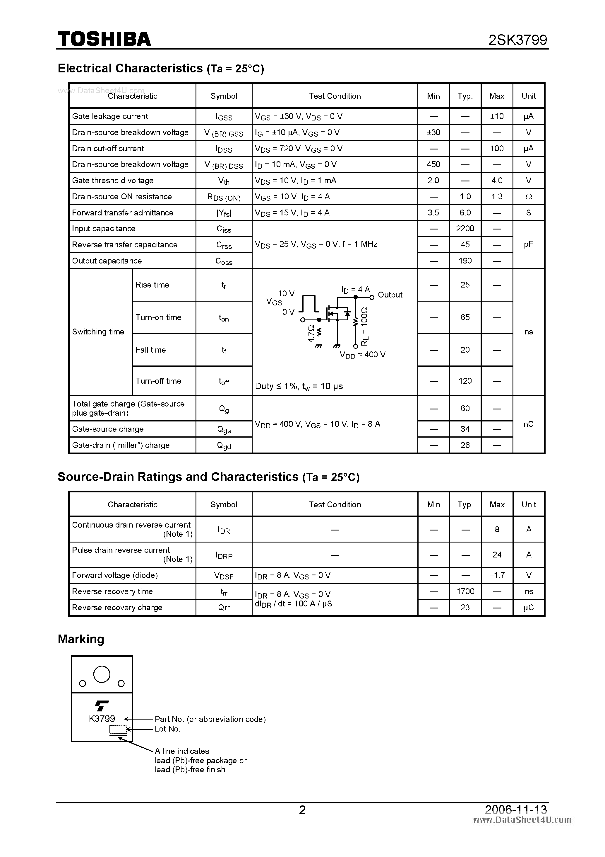 Datasheet 2SK3799 - Silicon N Channel MOS Type Switching Regulator Applications page 2