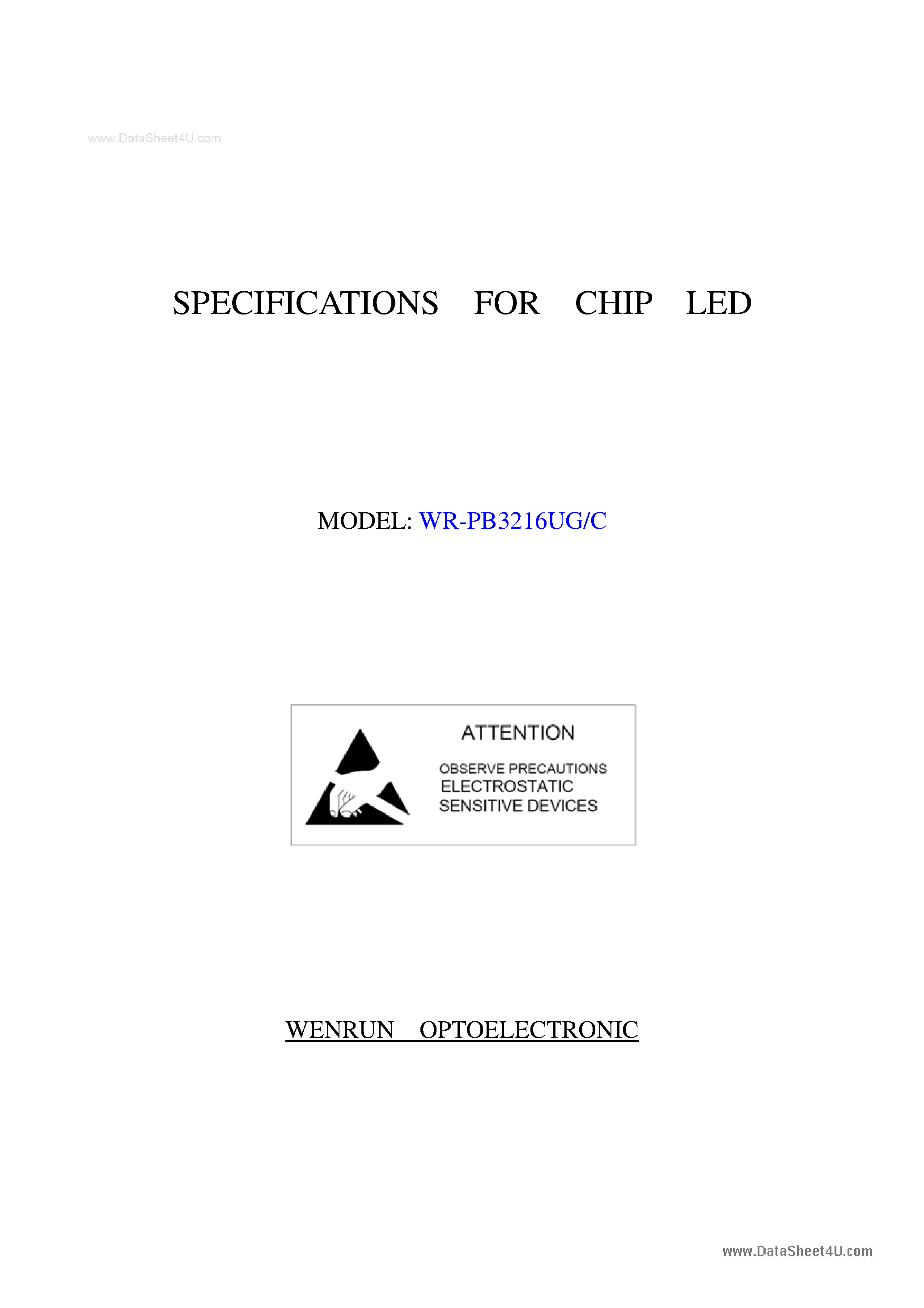 Datasheet WR-PB3216UG/C page 1 Datasheet WR-PB3216UG/C - Chip LED page 1