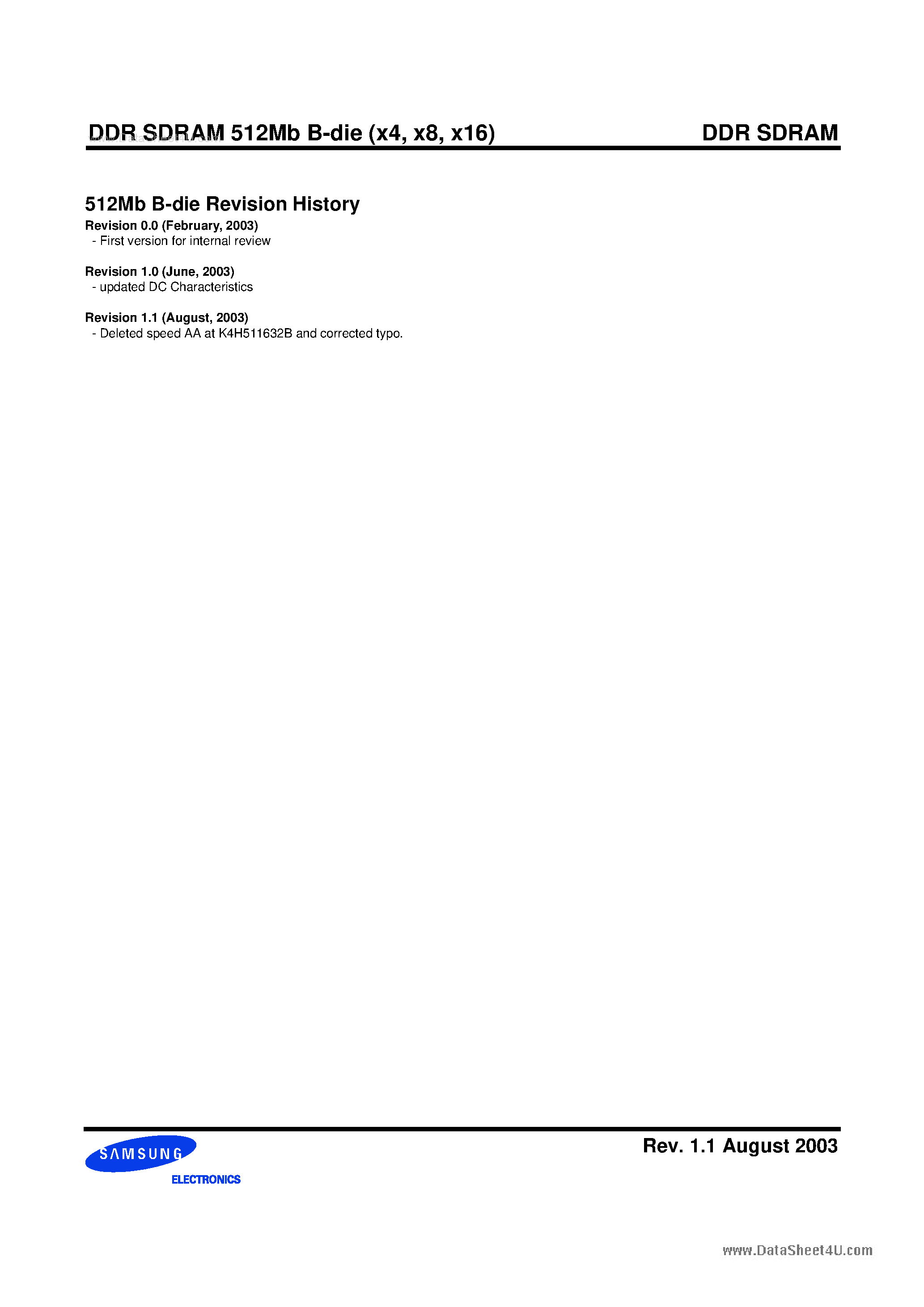 Даташит K4H511638B-TC/LB3 - DDR Sdram 512Mb B-die страница 2