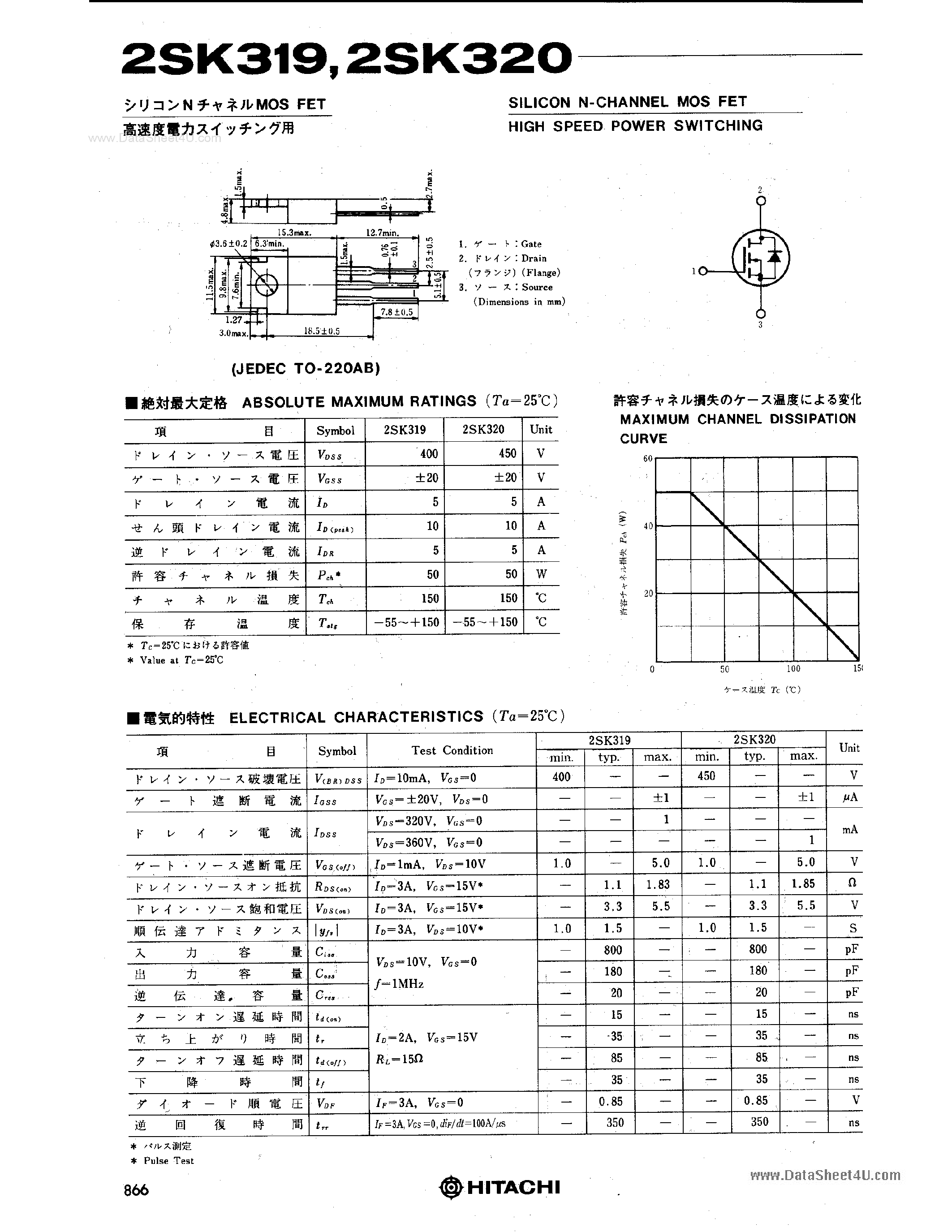 Datasheet 2SK319 - (2SK319 / 2SK320) SILICON N-CHANNEL MOS FET page 1