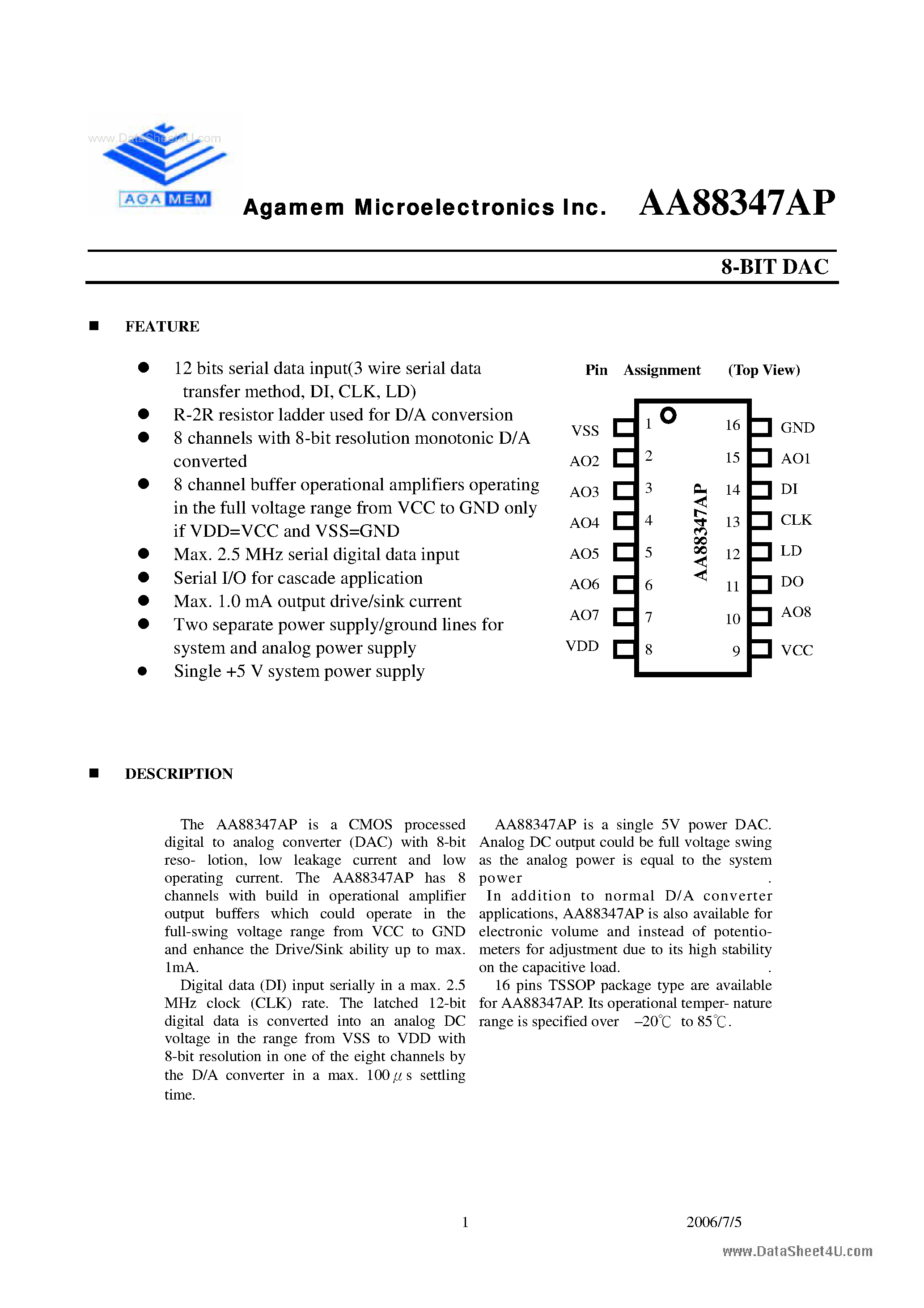 Datasheet AA88347AP - 8-BIT DAC page 1