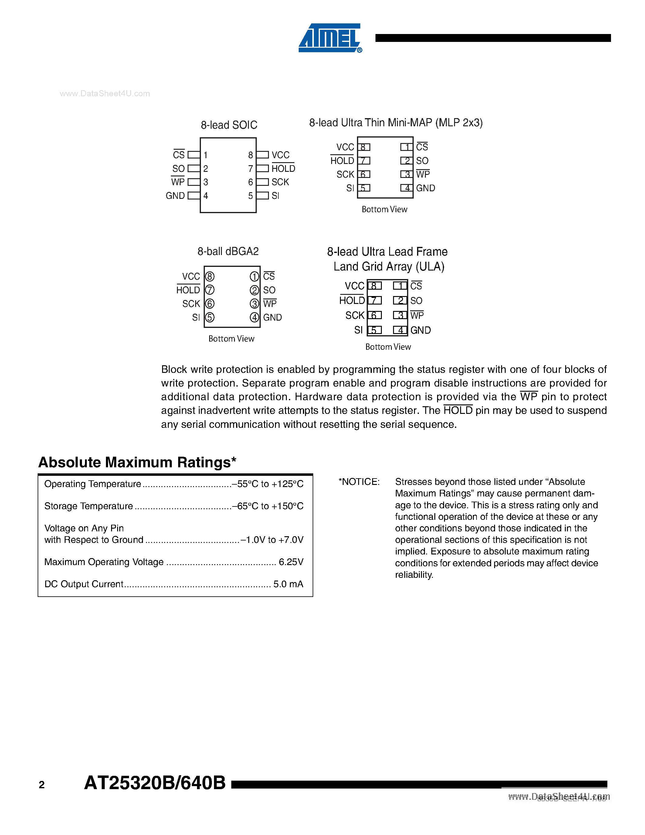 Datasheet AT25320B - (AT25320B / AT25640B) SPI Serial EEPROMs 32K / 64K page 2