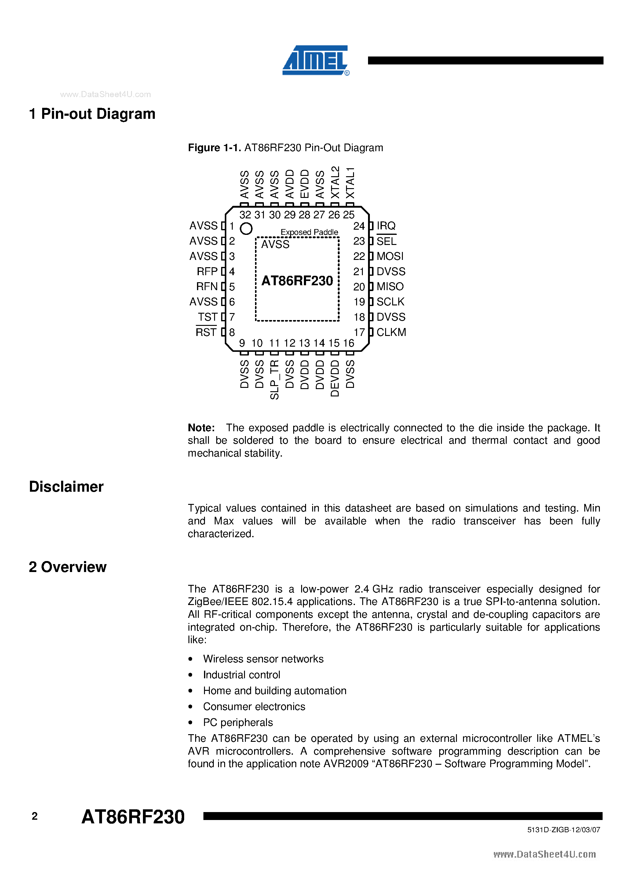 Datasheet AT86RF231 - Low Power 2.4 GHz Radio Transceiver page 2