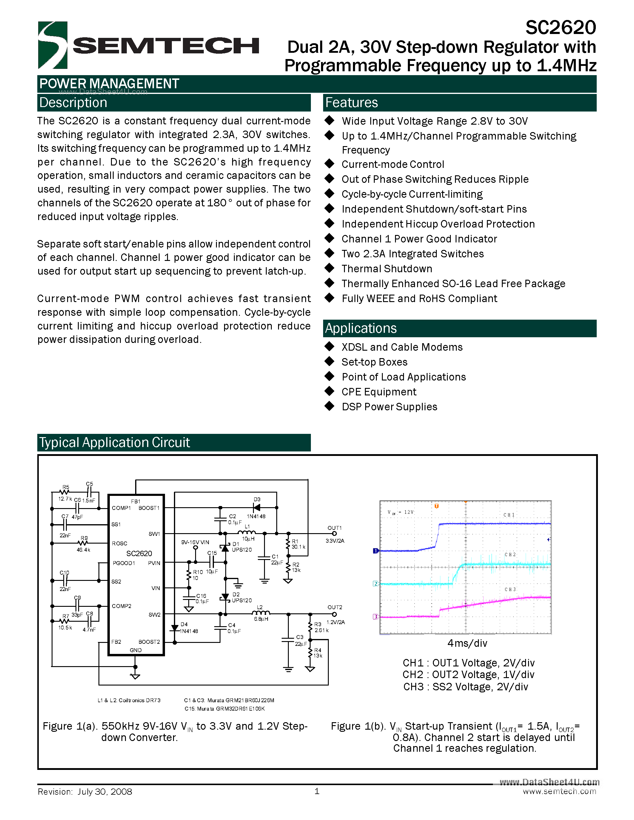 Datasheet SC2620 page 1 Datasheet SC2620 - 30V Step-down Regulator page 1