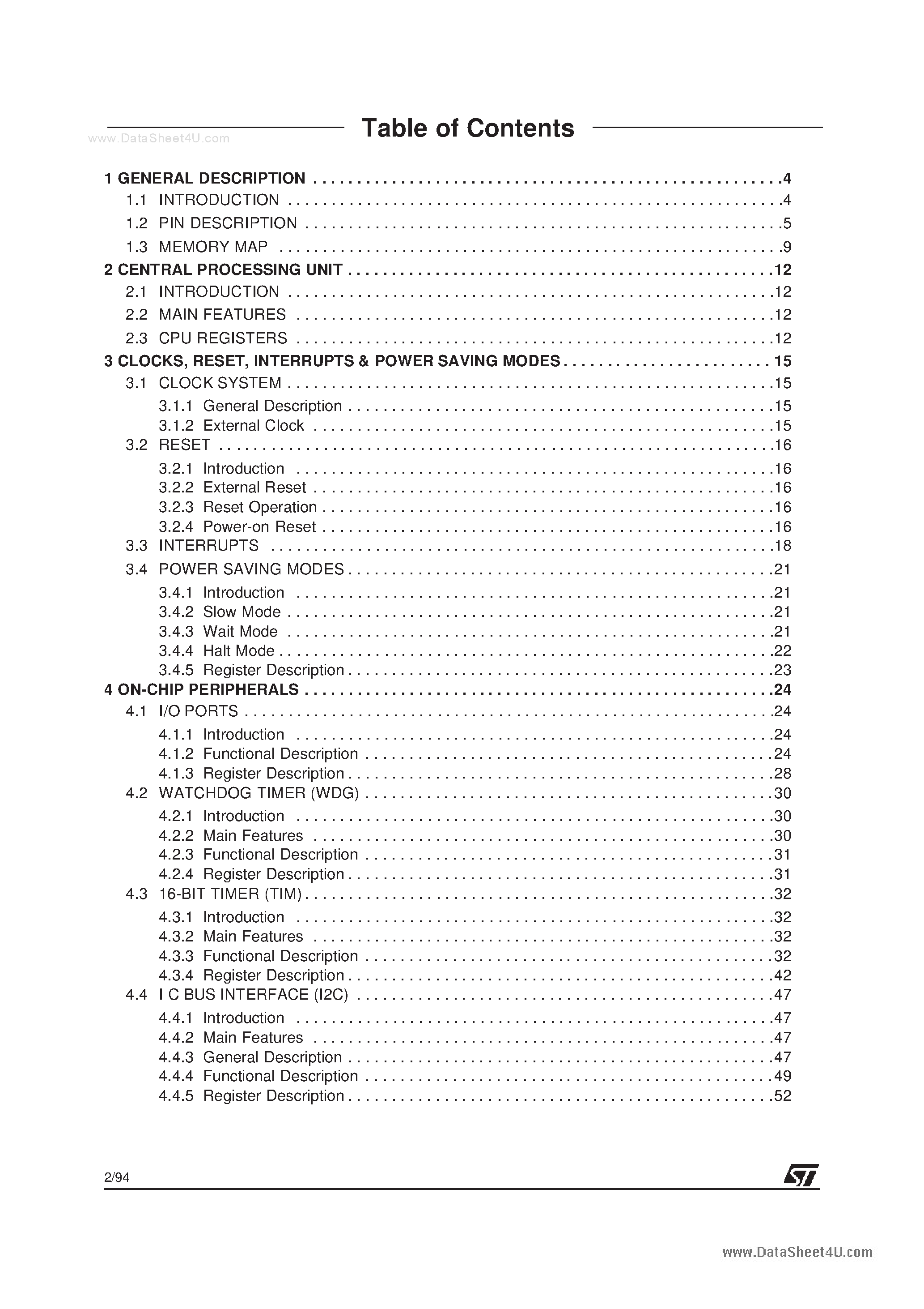 Datasheet ST72371 page 2 Datasheet ST72371 - (ST72371 / ST72372) 8-BIT MCUs page 2