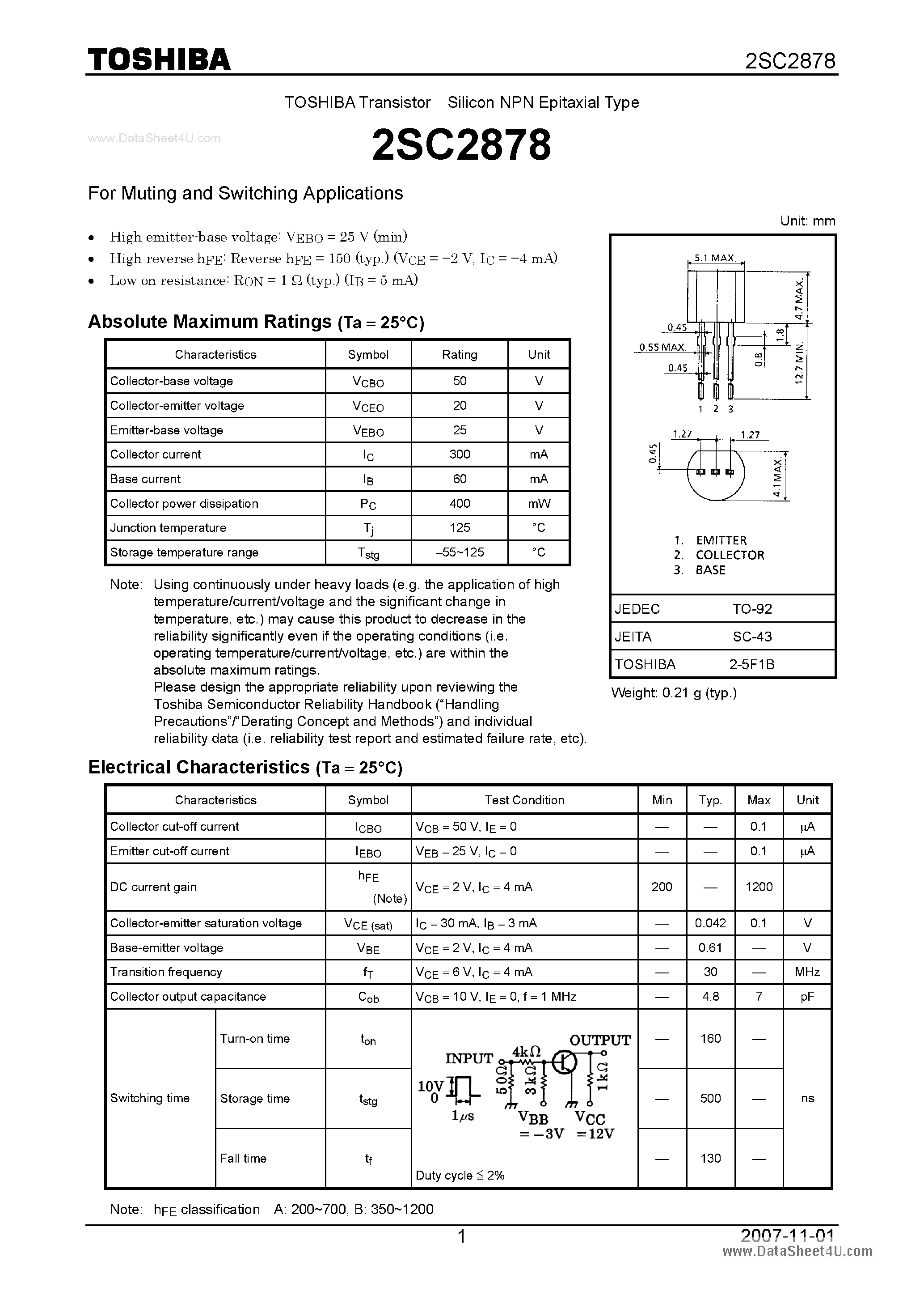 Даташит на микросхему C2878 страница 1 Даташит C2878 - Search -----> 2SC2878 страница 1