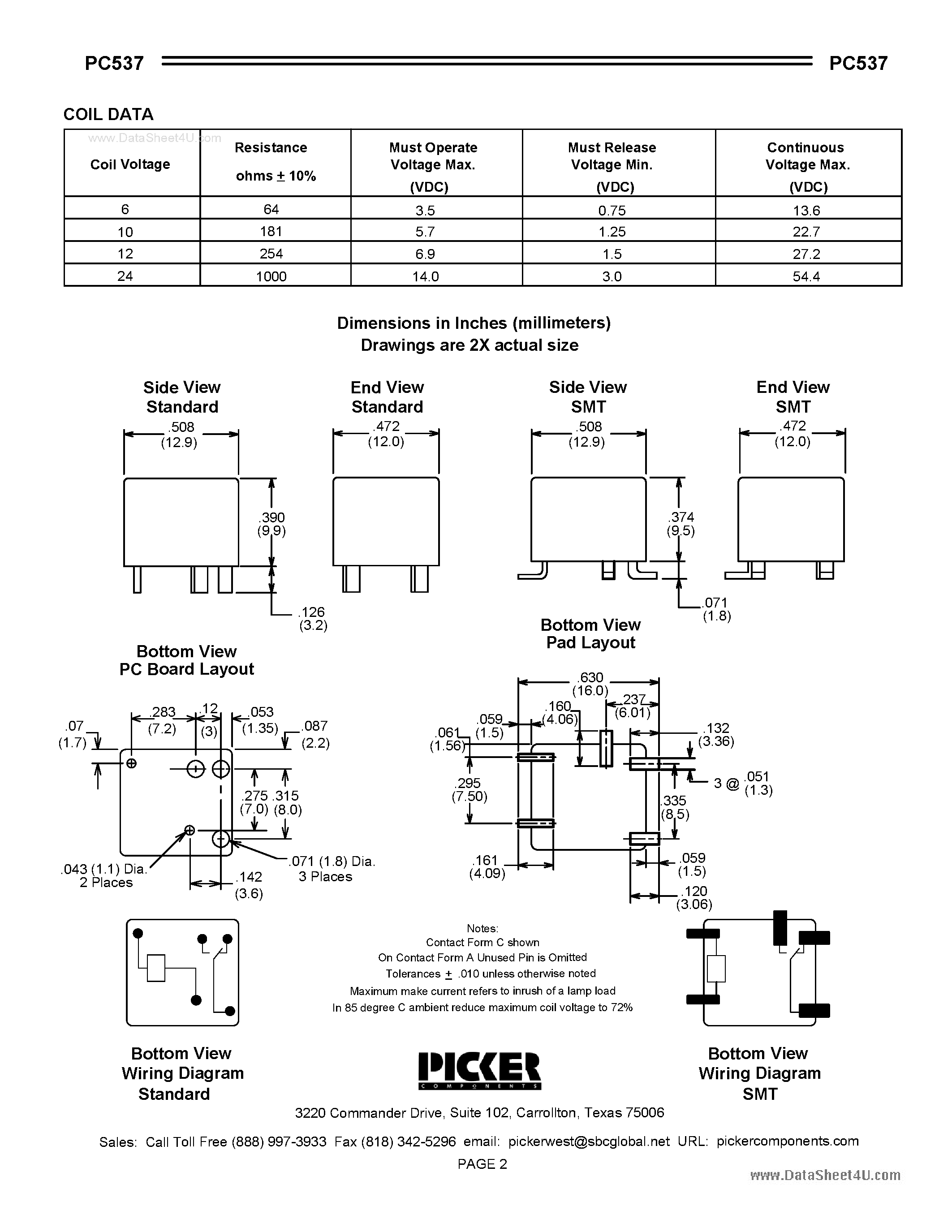 Datasheet PC537 - Ultraminiature Automotive PCB Power Relay page 2