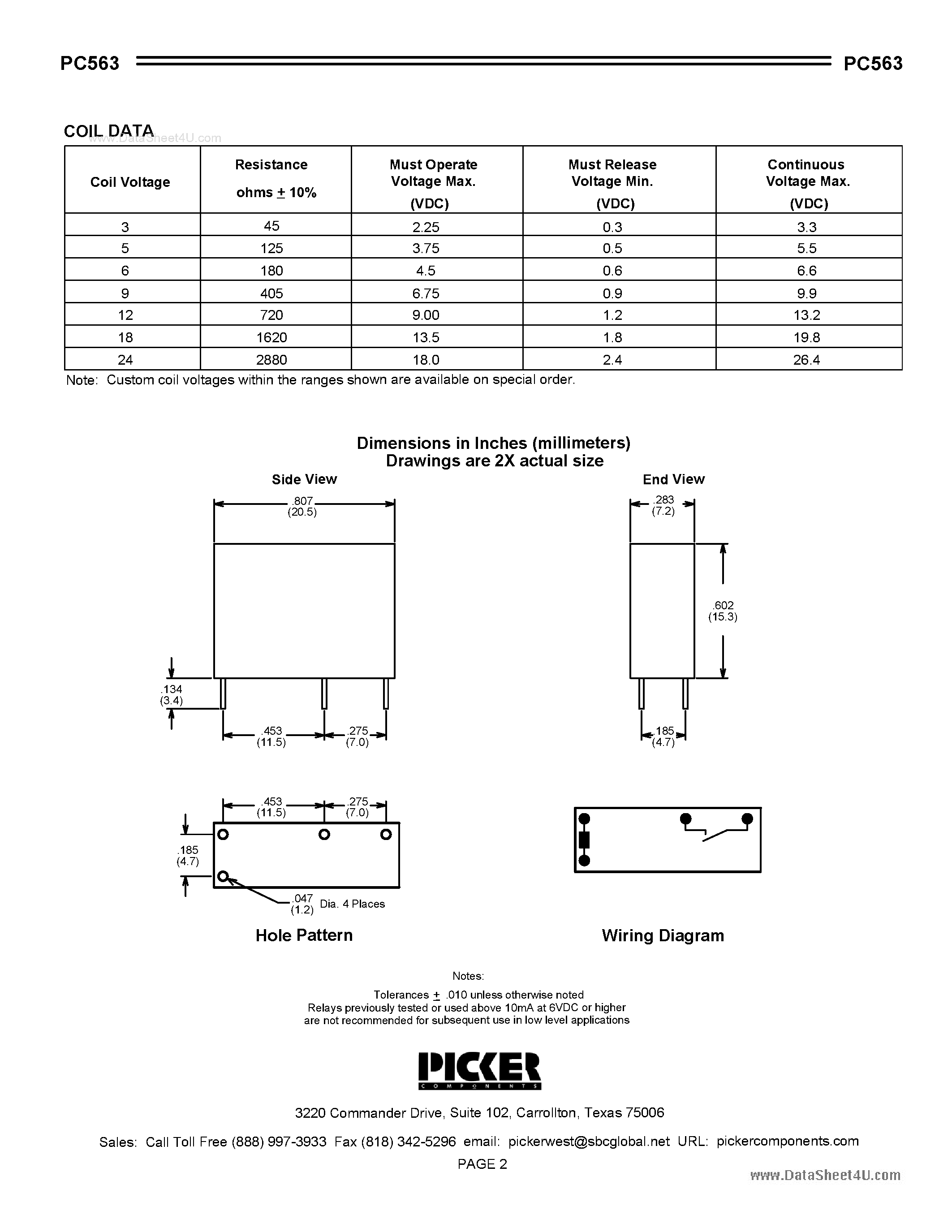 Datasheet PC563 page 2 Datasheet PC563 - Ultra Slim 5 Amp Relay page 2