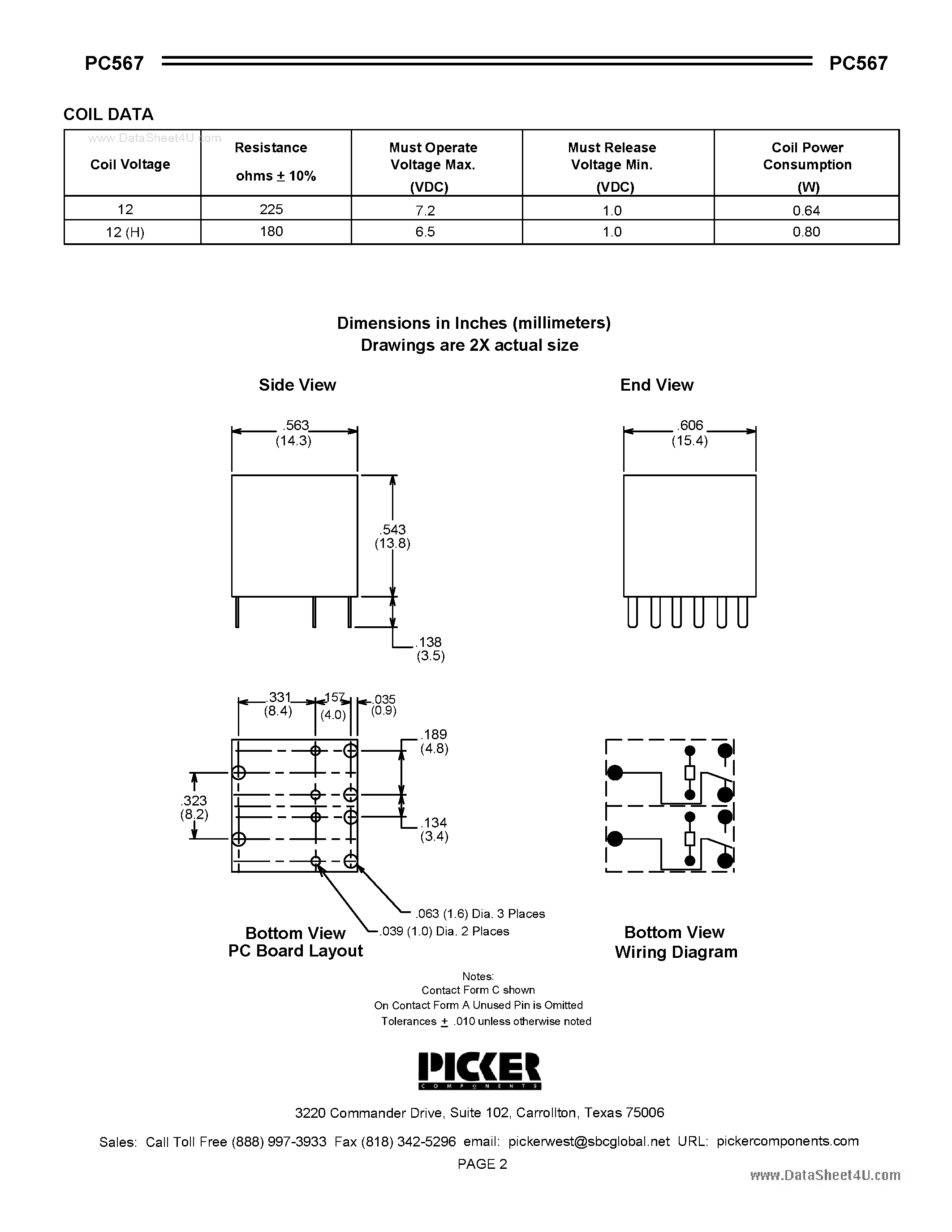 Datasheet PC567 - Ultraminiature Automotive PCB Twin Power Relay page 2
