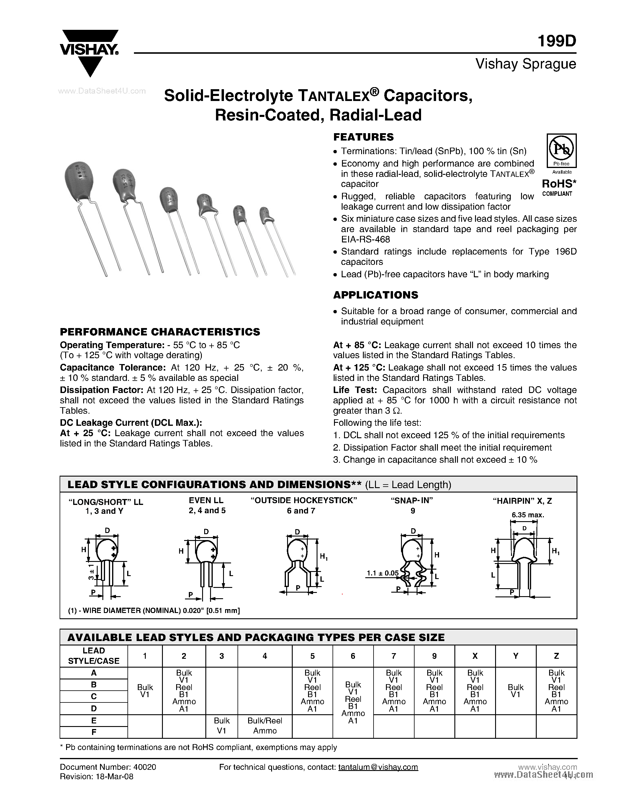 Даташит 199D - Solid-Electrolyte Capacitors страница 1