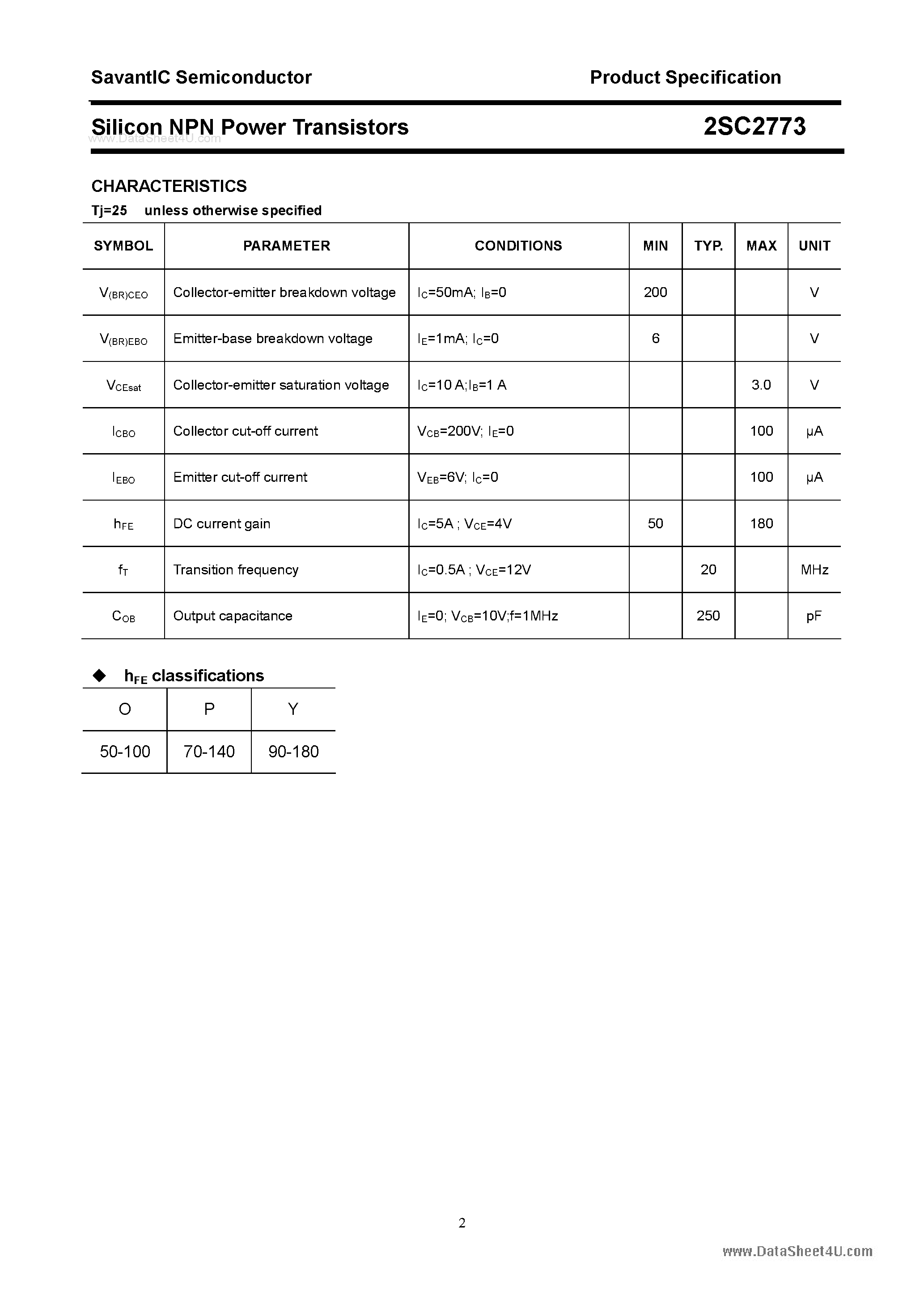 Datasheet 2SC2773 page 2 Datasheet 2SC2773 - Silicon NPN Power Transistors page 2