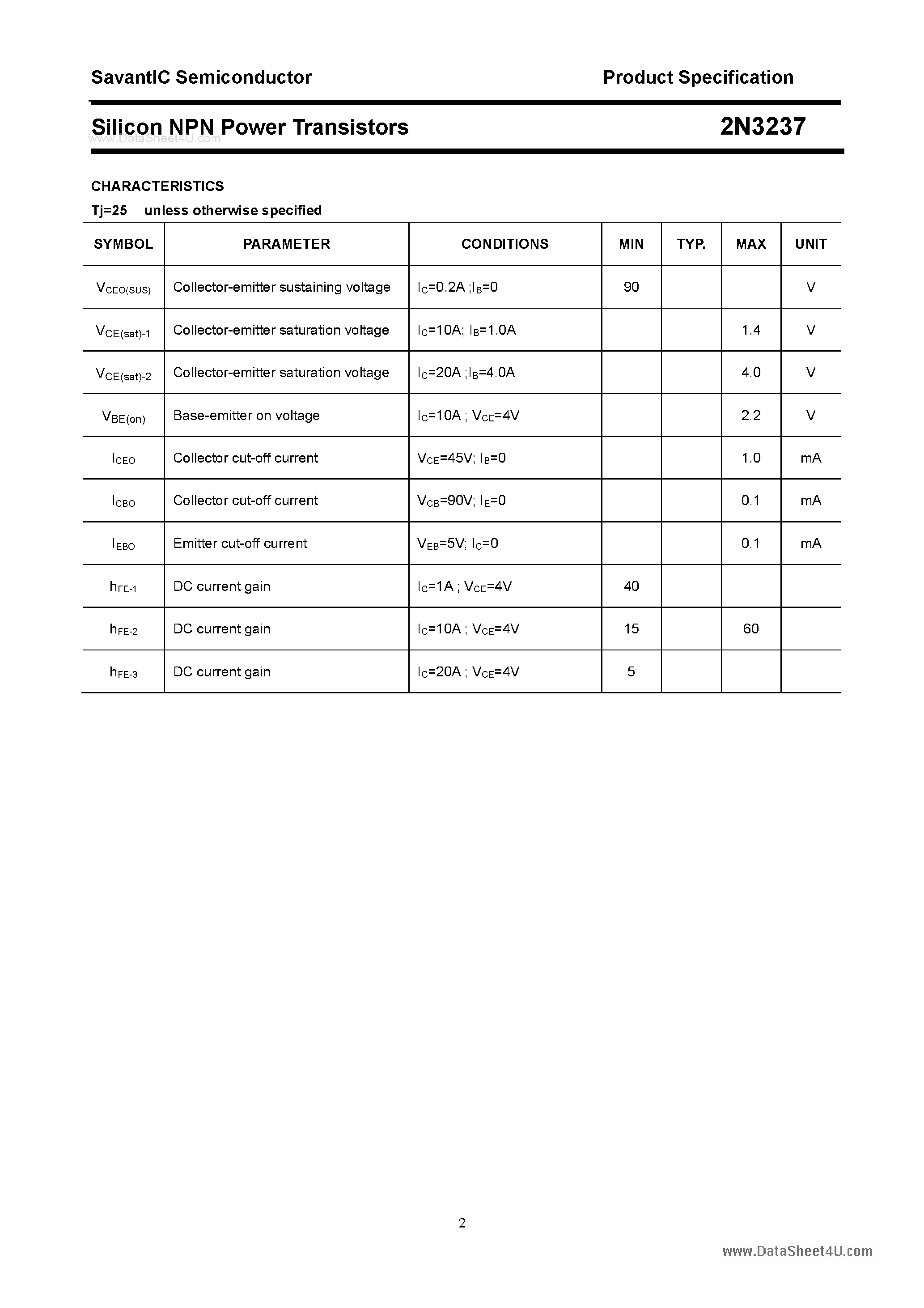 Даташит 2N3237 - Silicon NPN Power Transistors страница 2