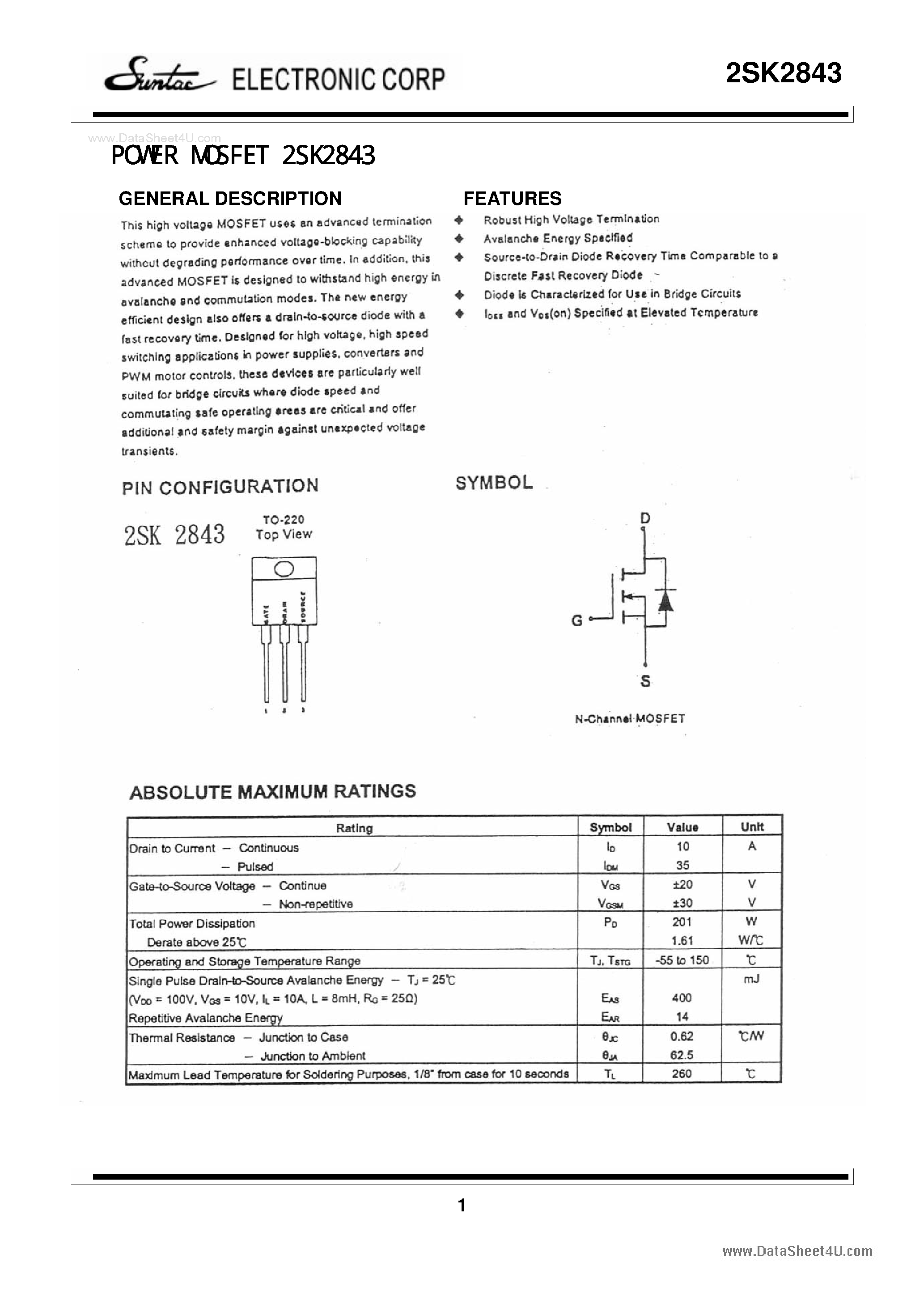 Datasheet 2SK2843 - POWER MOSFET page 1