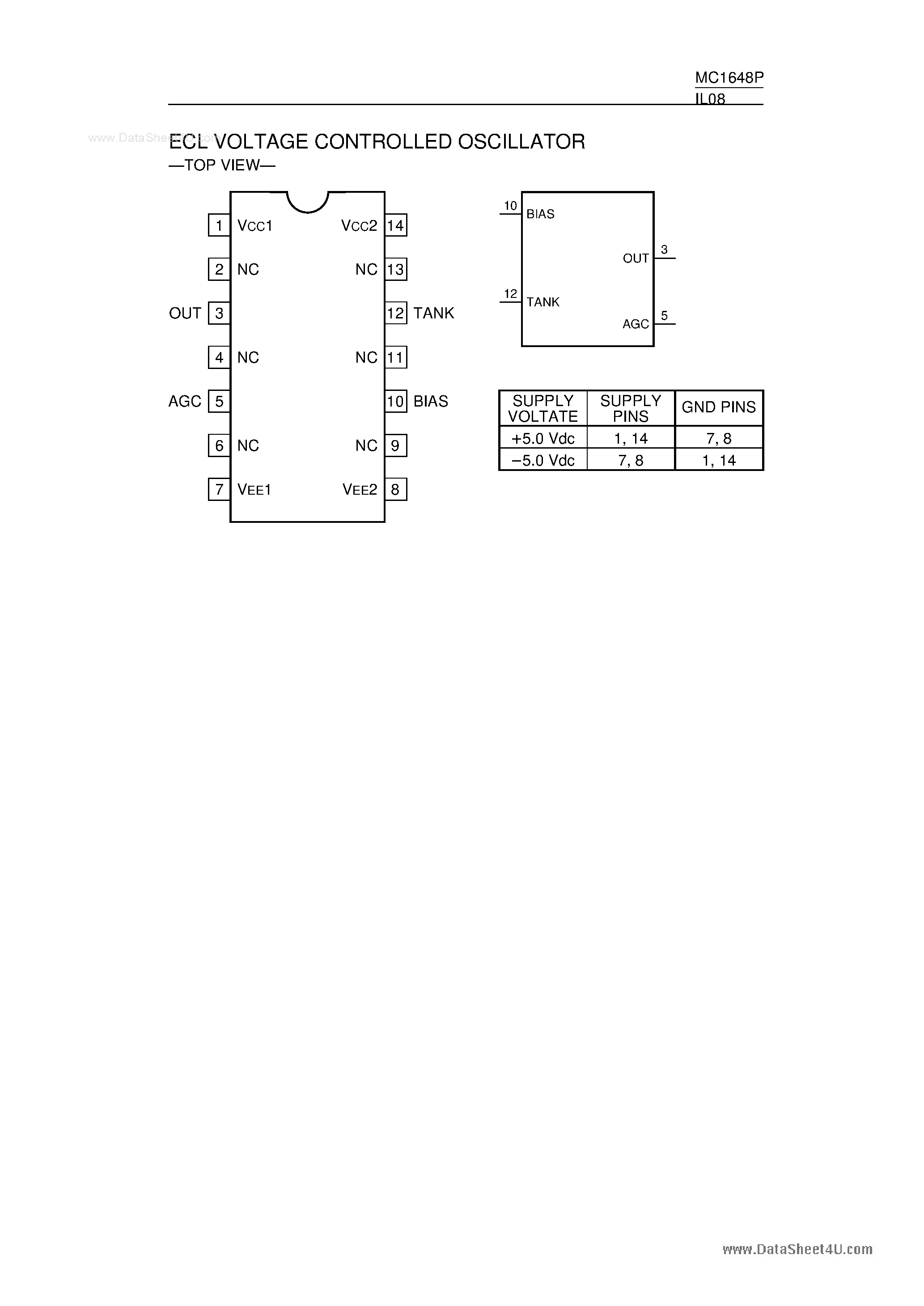 Даташит на микросхему MC1648P страница 1 Даташит MC1648P - ECL Voltage Controlled Oscillator страница 1