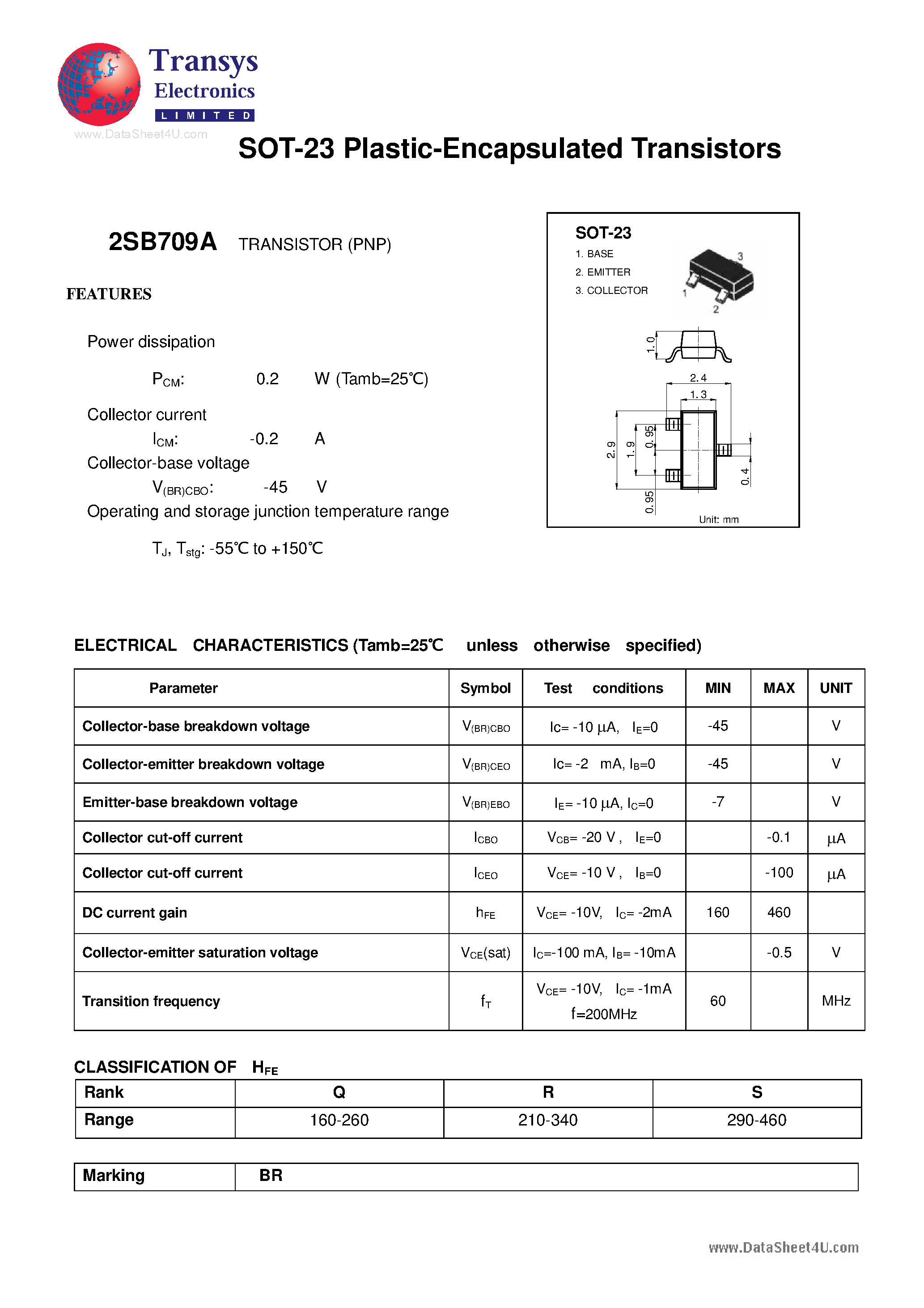 Даташит 2SB709A - Plastic-Encapsulated Transistors страница 1