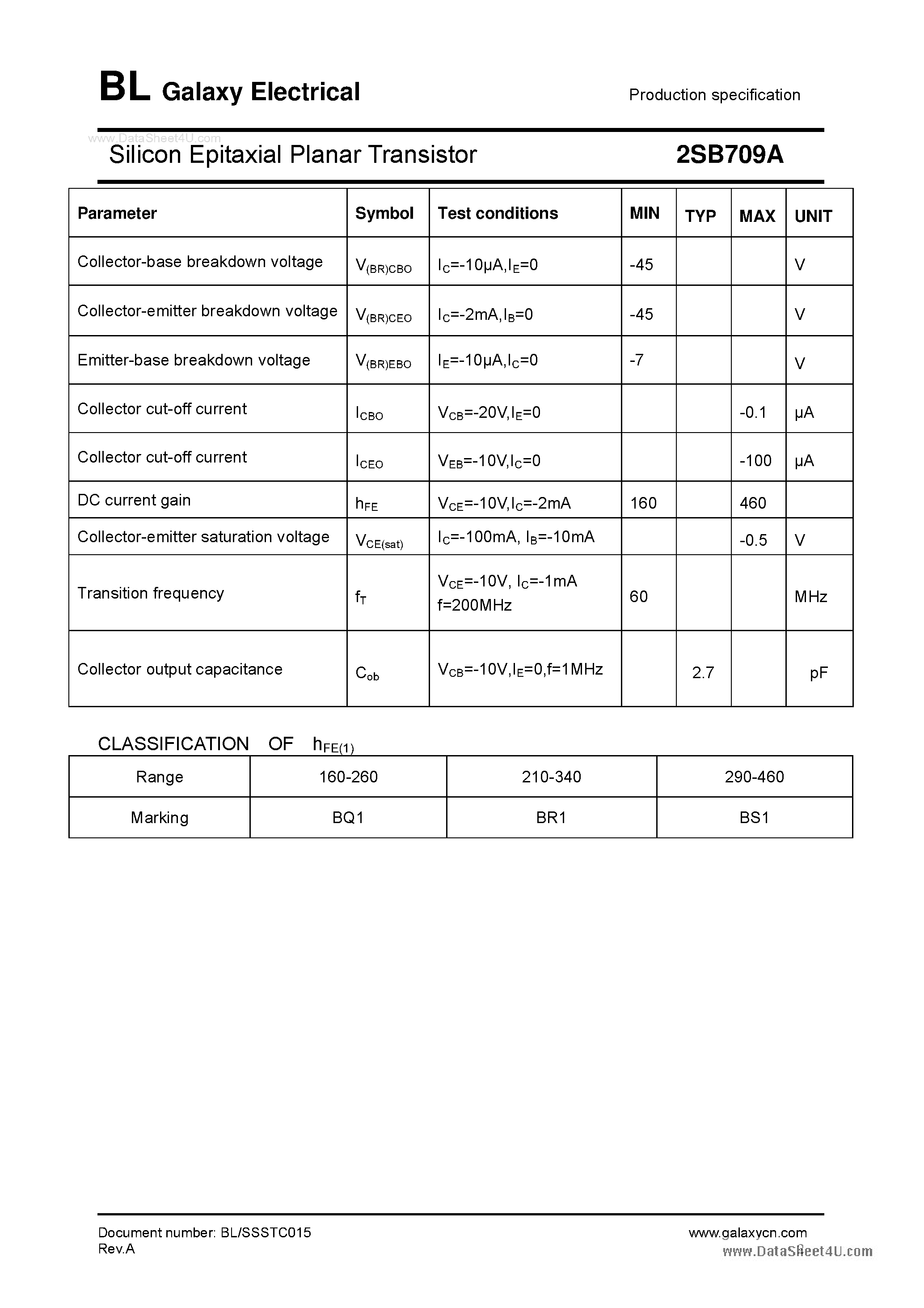 Datasheet 2SB709A page 2 Datasheet 2SB709A - Silicon Epitaxial Planar Transistor page 2
