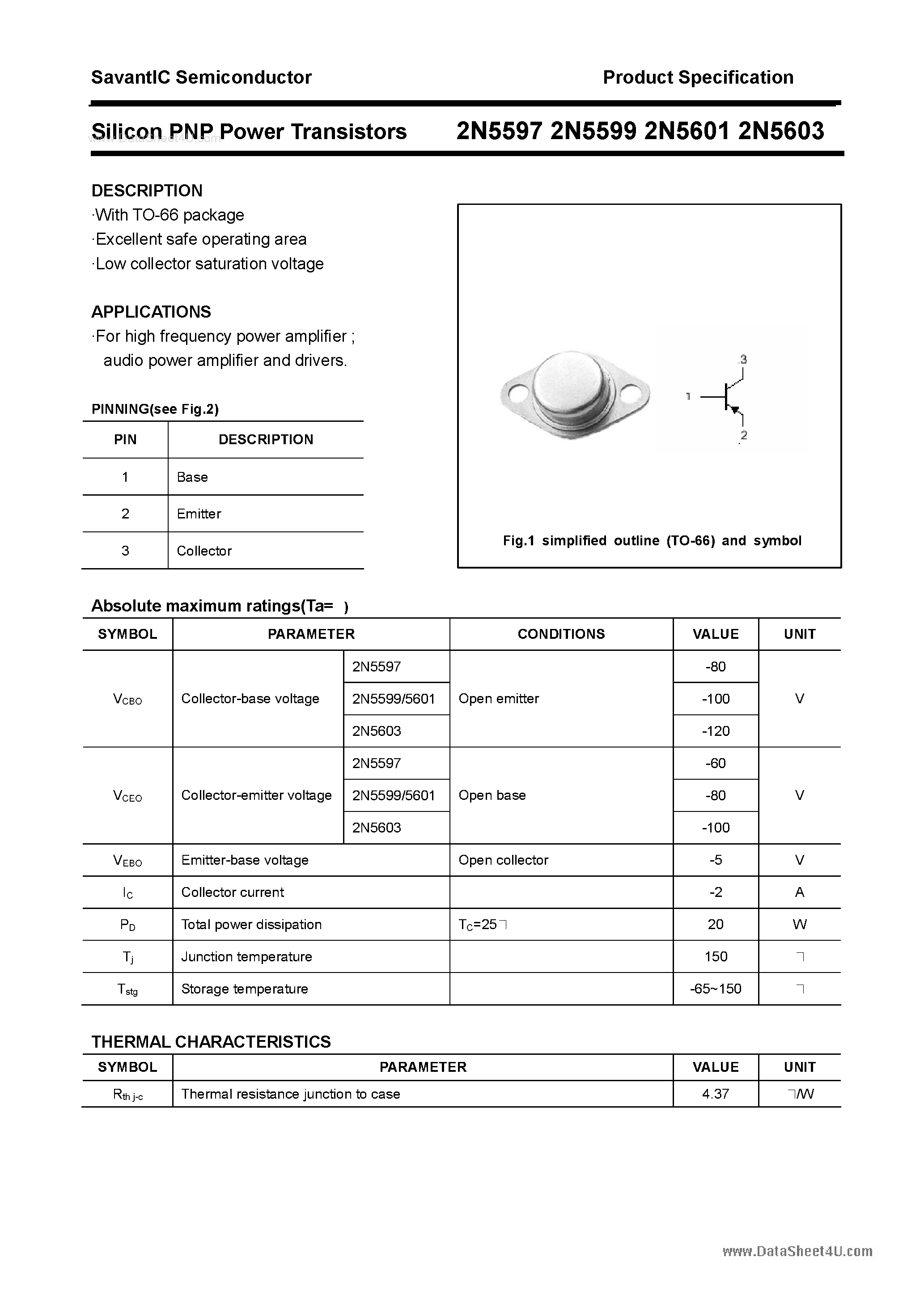 Даташит на микросхему 2N5597 страница 1 Даташит 2N5597 - (2N5597 - 2N5603) Silicon PNP Power Transistors страница 1