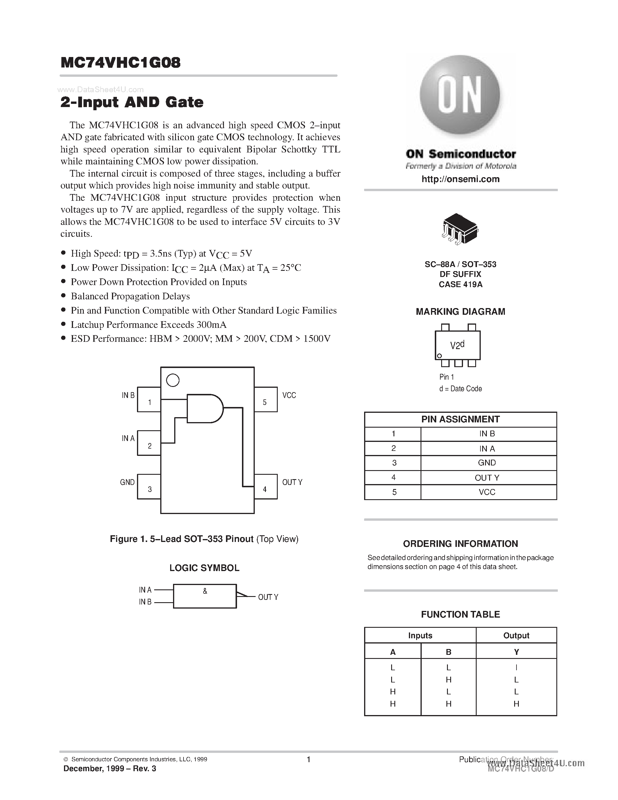 Даташит на микросхему 74VHC1G08 страница 1 Даташит 74VHC1G08 - Search -----> MC74VHC1G08 страница 1