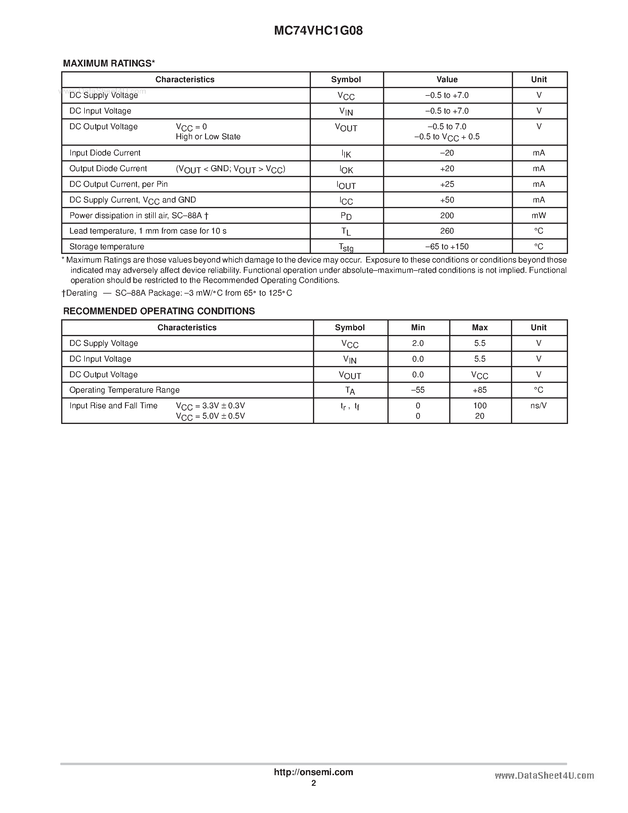 Даташит на микросхему 74VHC1G08 страница 2 Даташит 74VHC1G08 - Search -----> MC74VHC1G08 страница 2
