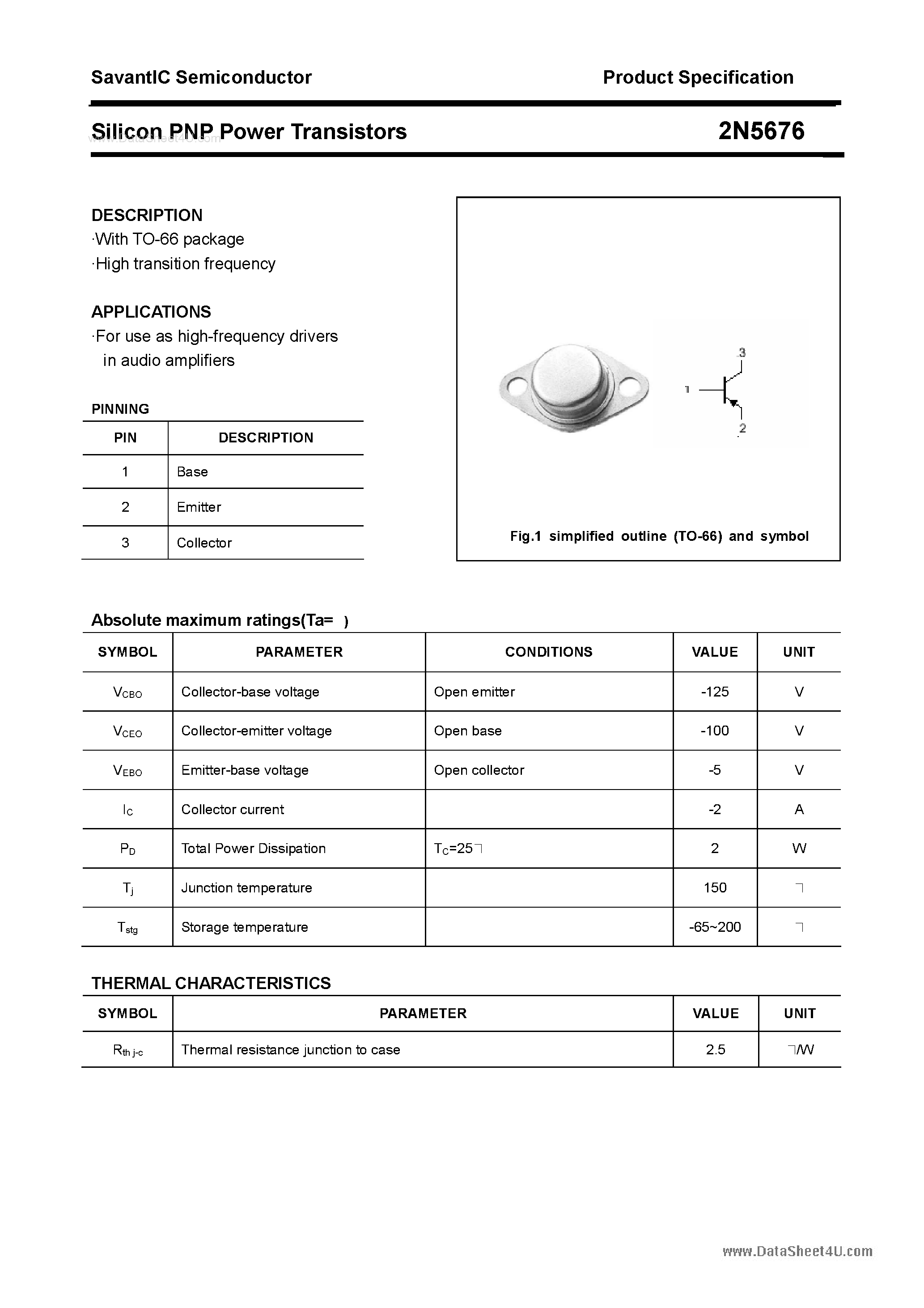Даташит 2N5676 - Silicon PNP Power Transistors страница 1