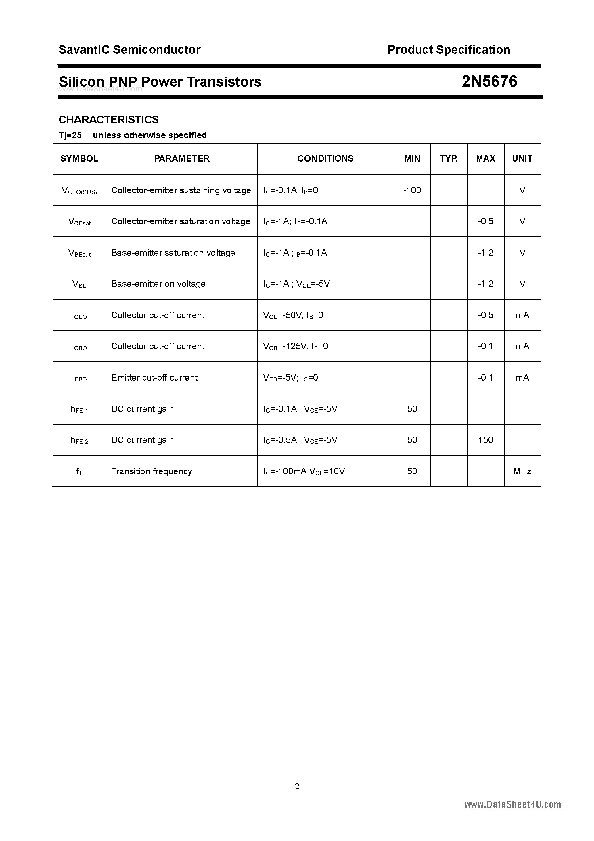 Даташит 2N5676 - Silicon PNP Power Transistors страница 2