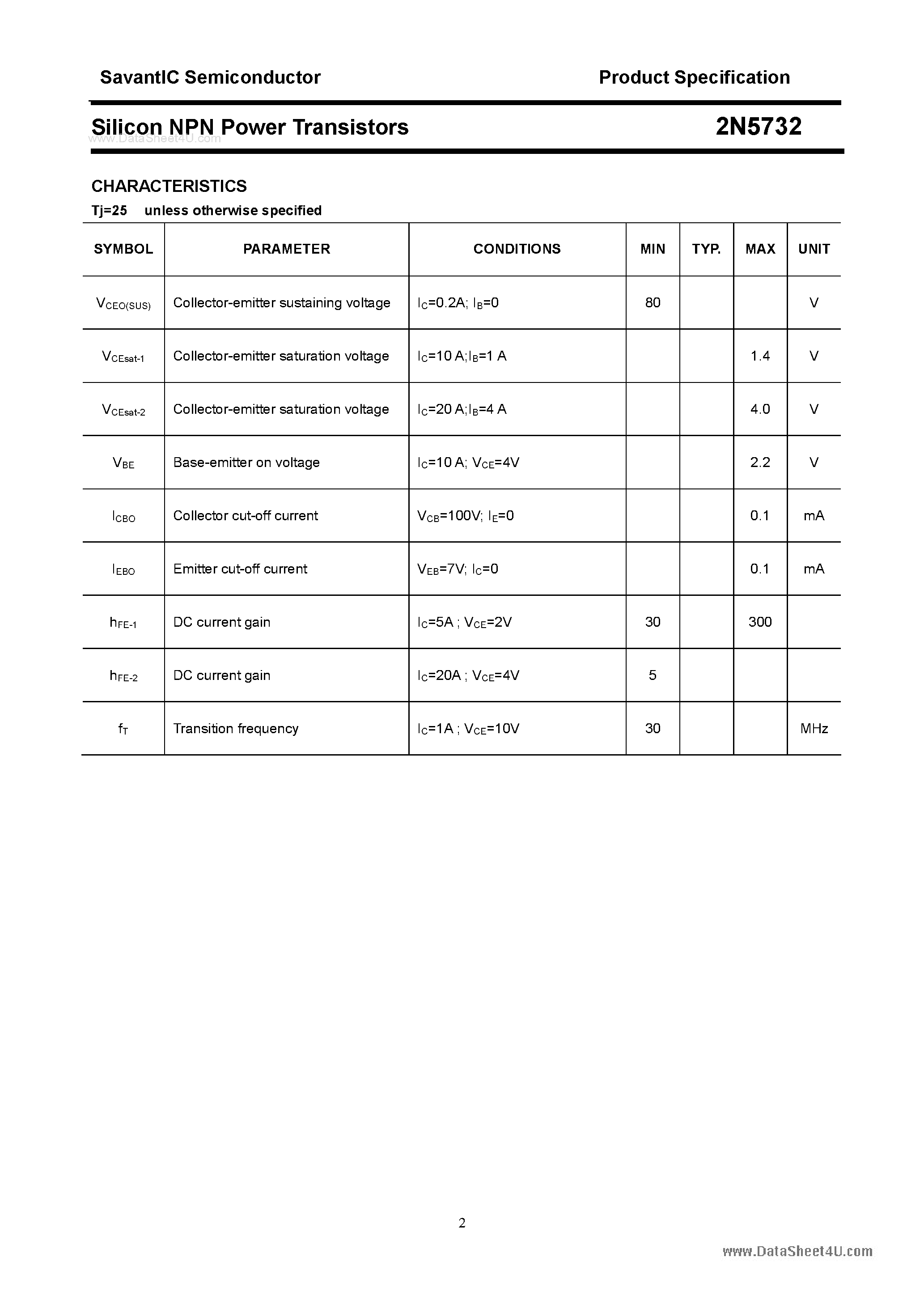 Даташит 2N5732 - Silicon NPN Power Transistors страница 2