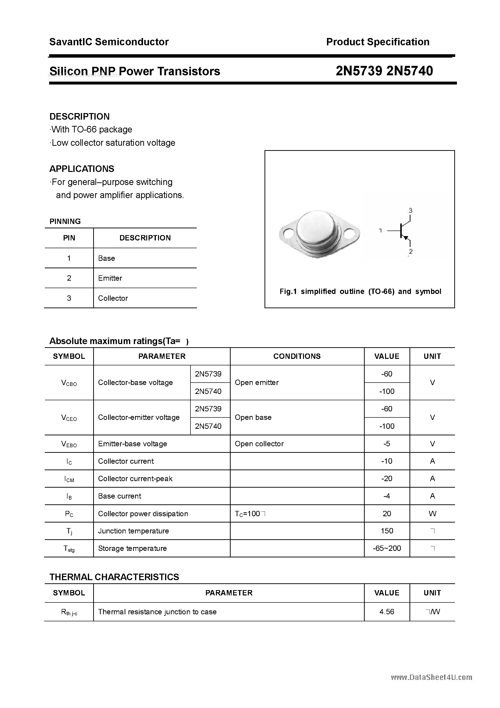 Даташит 2N5739 - (2N5739 / 2N5740) Silicon PNP Power Transistors страница 1