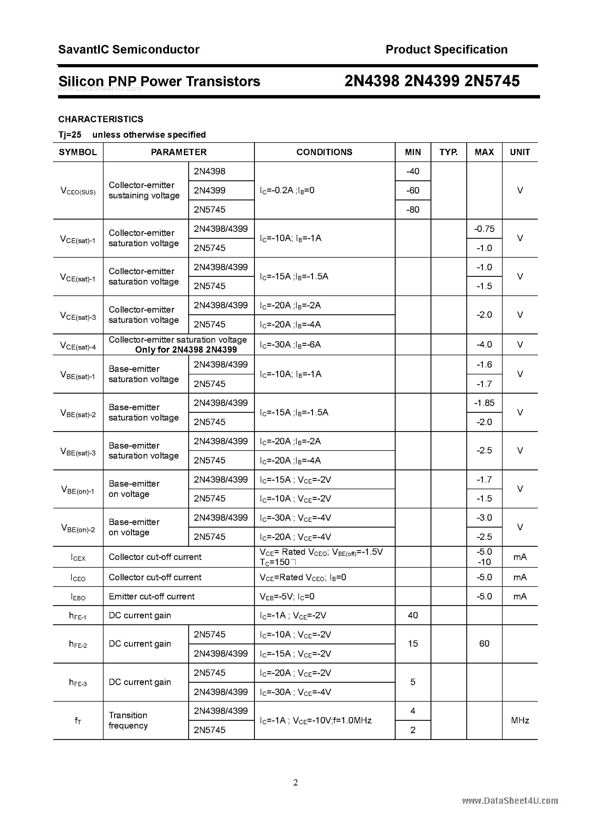 Даташит 2N5745 - Silicon PNP Power Transistors страница 2