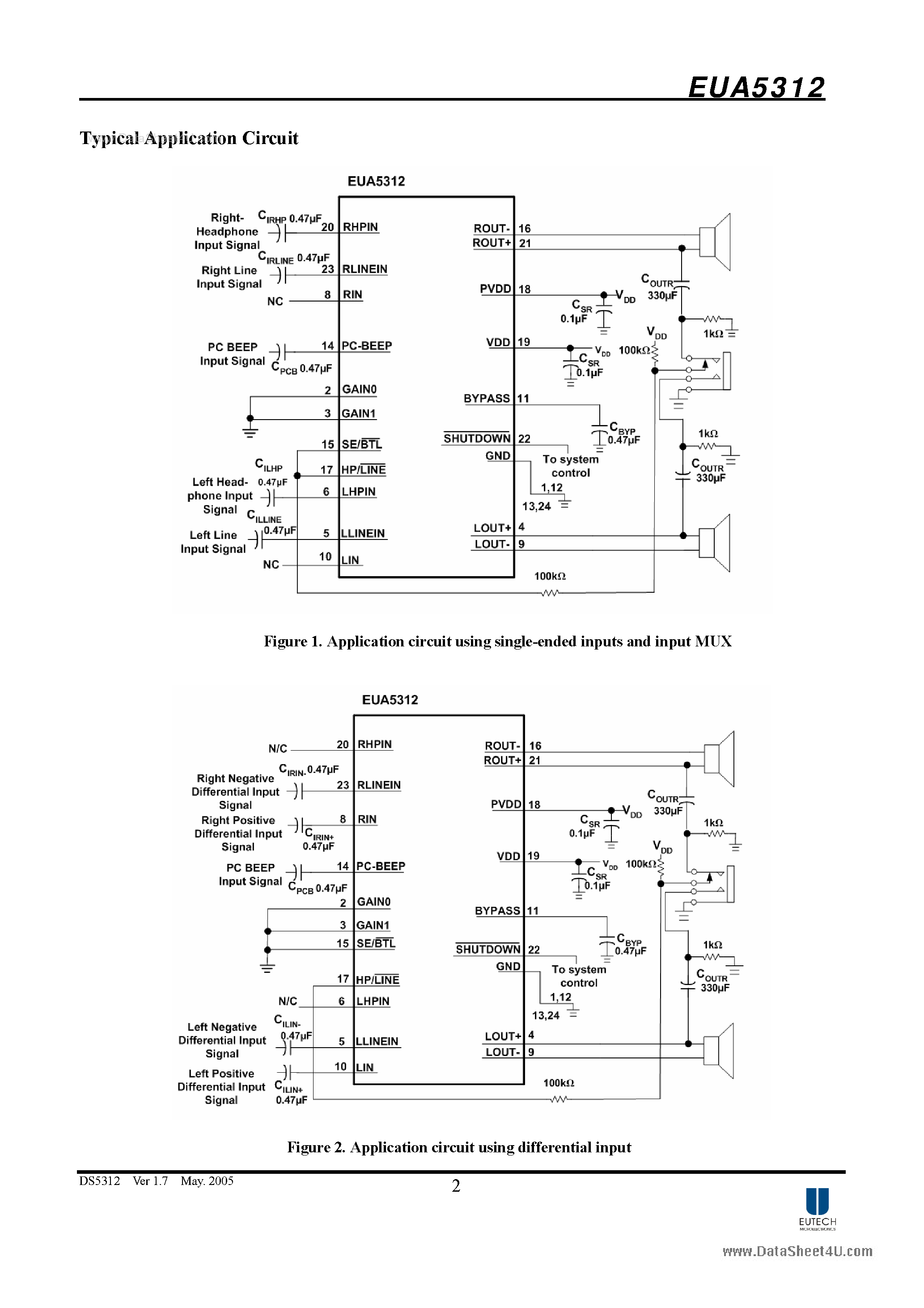 Datasheet EUA5312 page 2 Datasheet EUA5312 - 2-W Stereo Audio Power Amplifier page 2