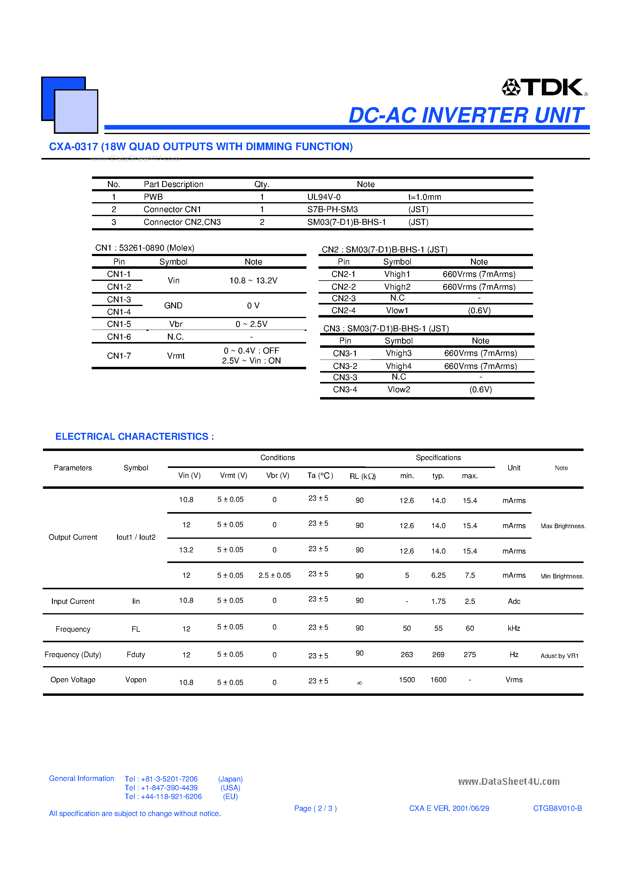 Datasheet CXA-0317 page 2 Datasheet CXA-0317 - 18W QUAD OUTPUTS page 2