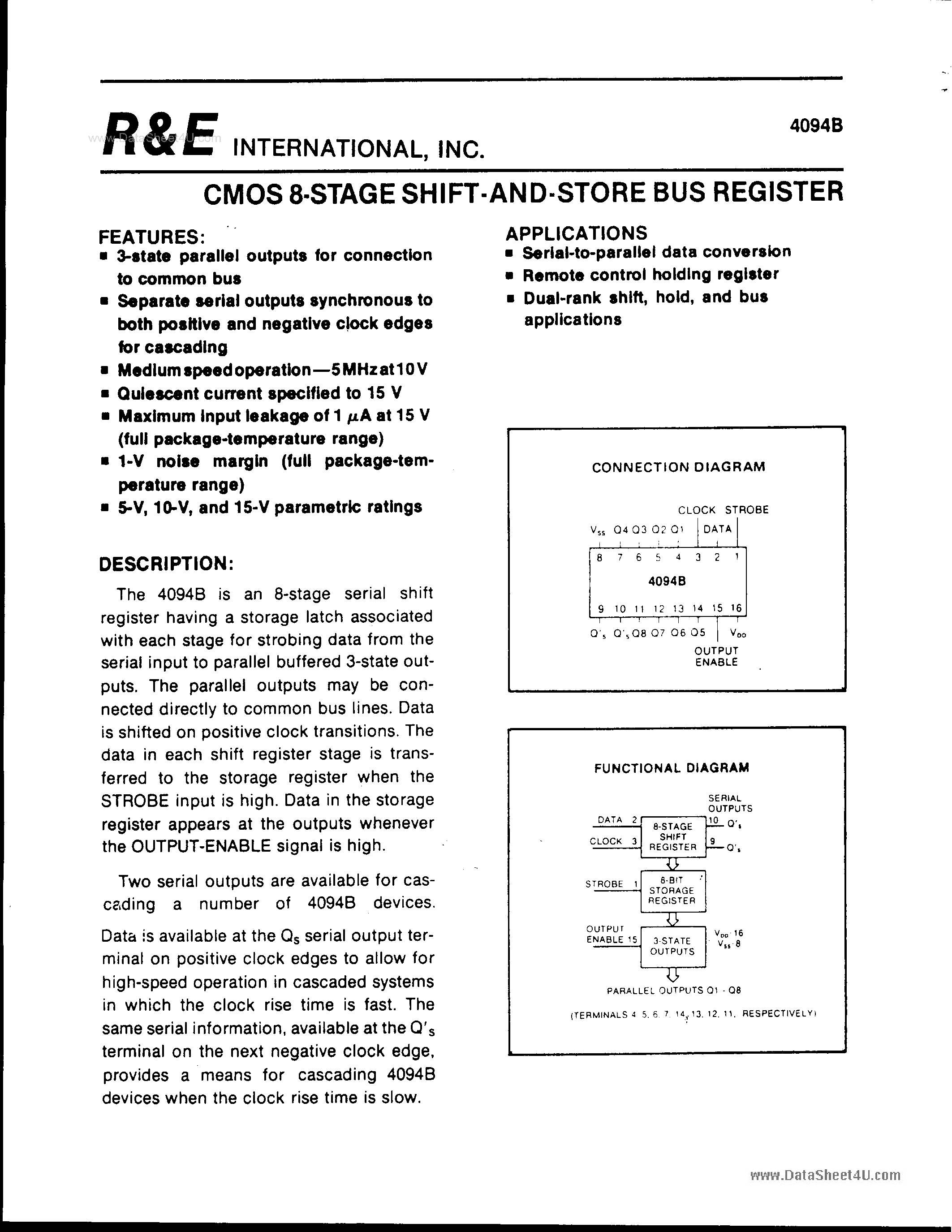Даташит SCL4094B - CMOS 8-Stage Shift and Store Bus Register страница 1