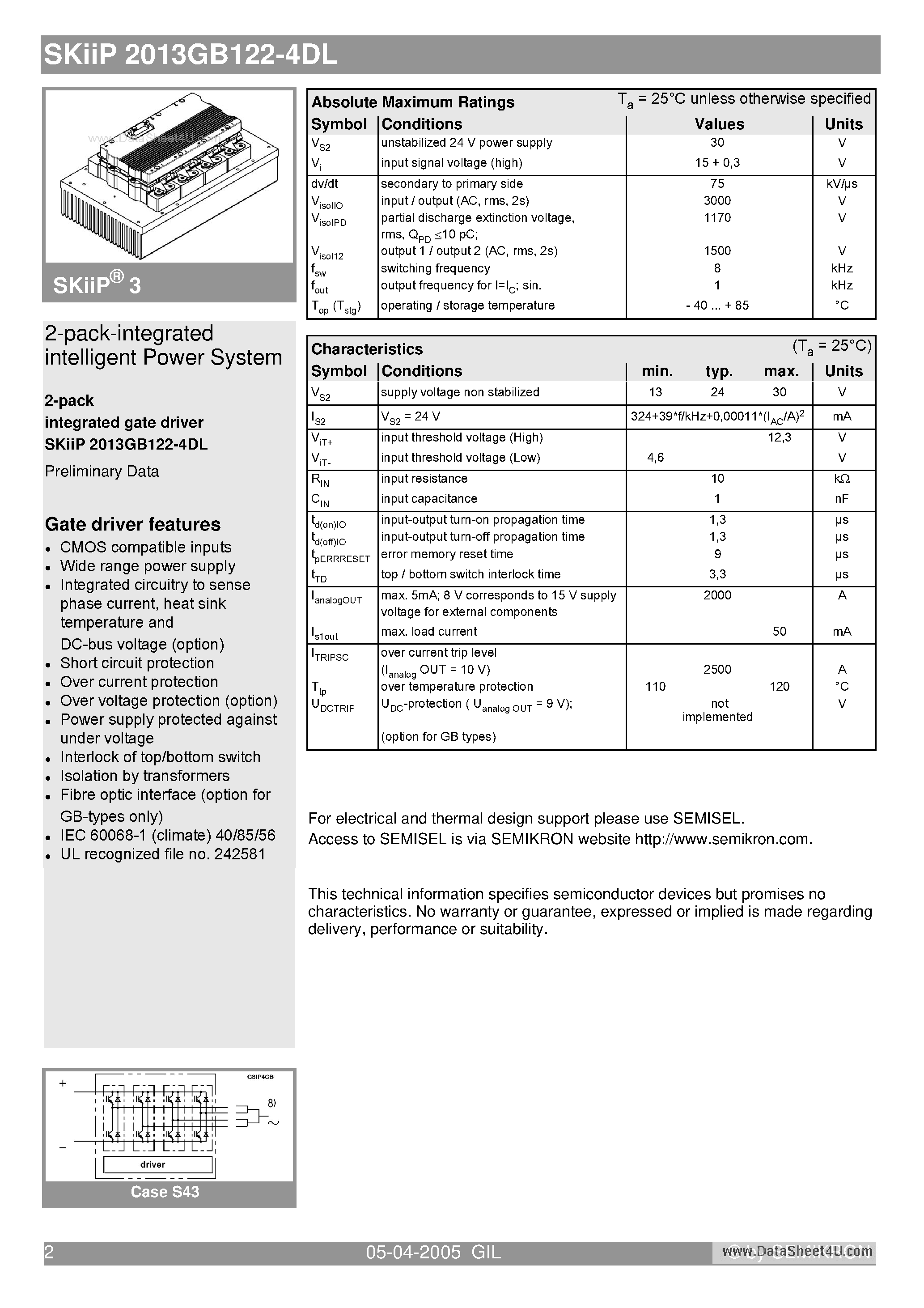 Datasheet SKIIP2013GB122-4DL - 2-pack-integrated intelligent Power System page 2