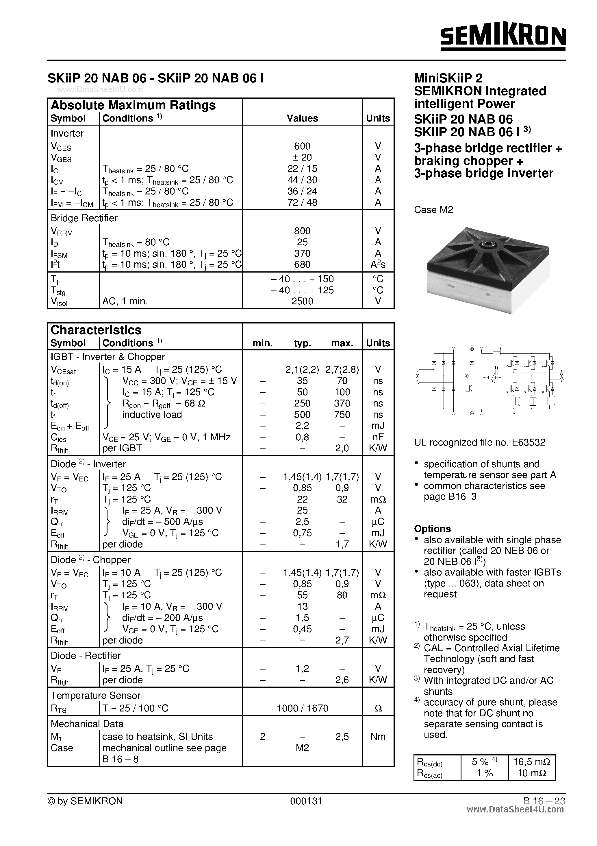 Datasheet SKIIP20NAB06 - Miniskiip 2 Semikron Integrated Intelligent Power page 1