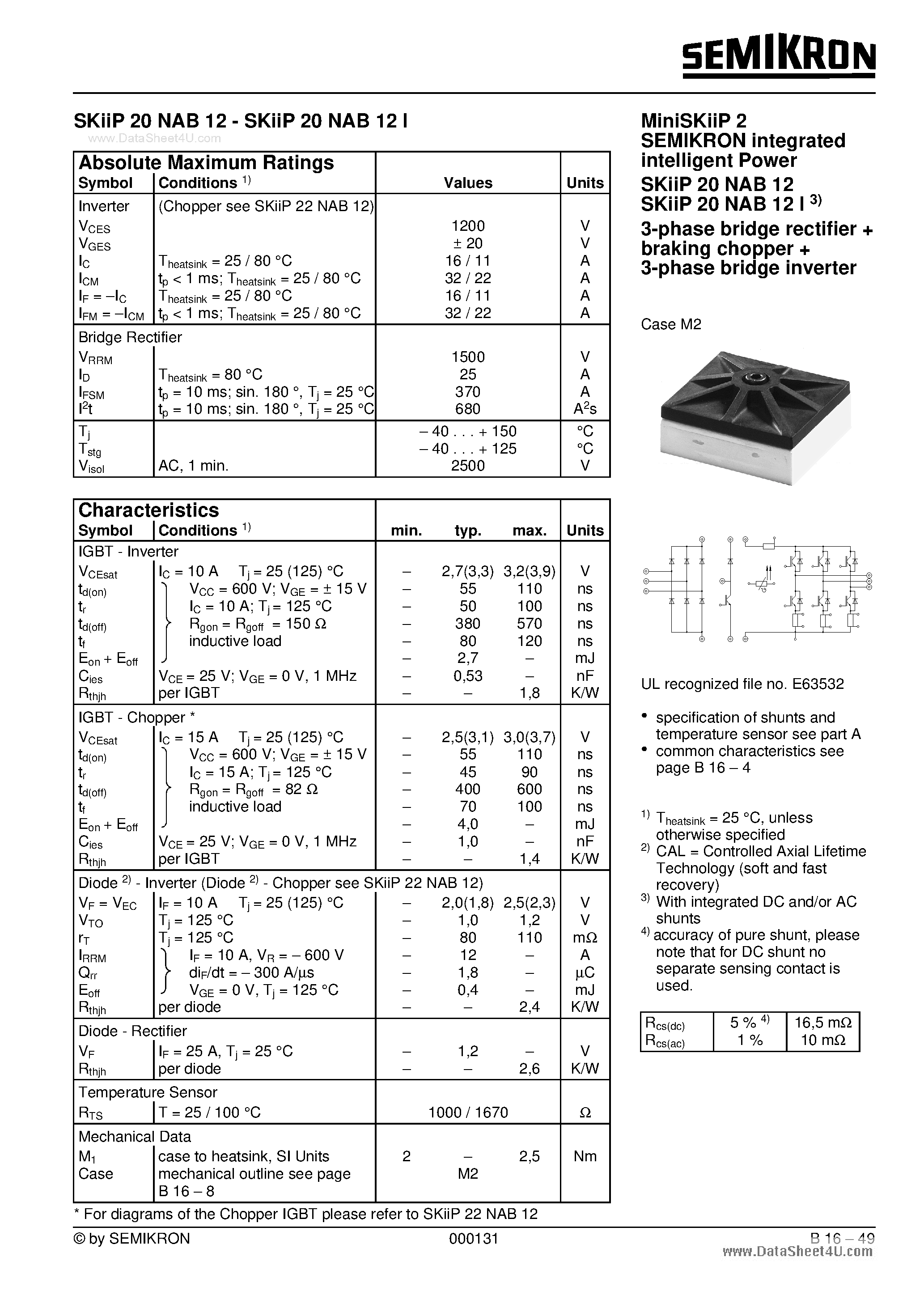 Datasheet SKIIP20NAB12 - Miniskiip 2 Semikron Integrated Intelligent Power page 1