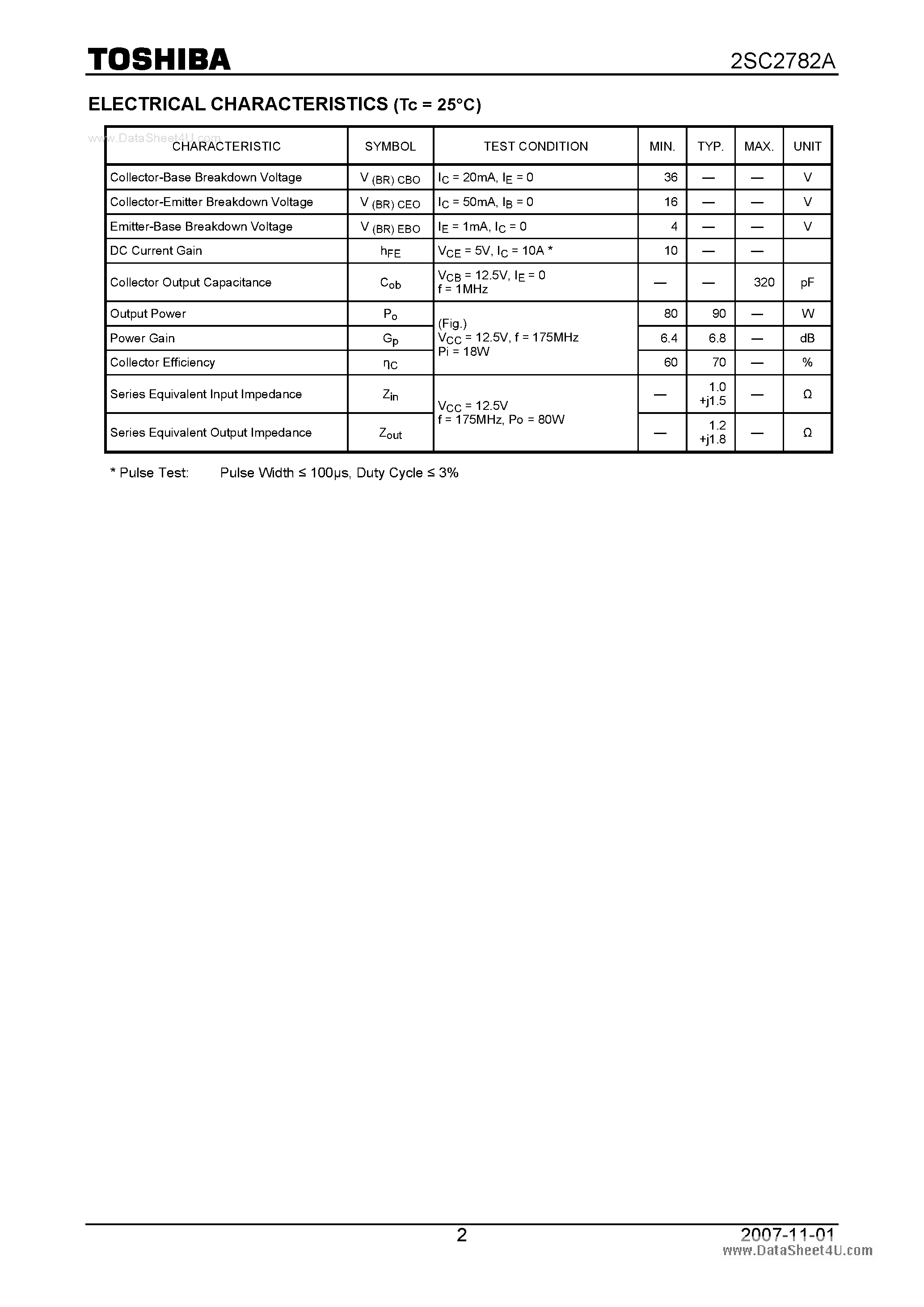 Datasheet 2SC2782A page 2 Datasheet 2SC2782A - VHF BAND POWER AMPLIFIER APPLICATIONS page 2