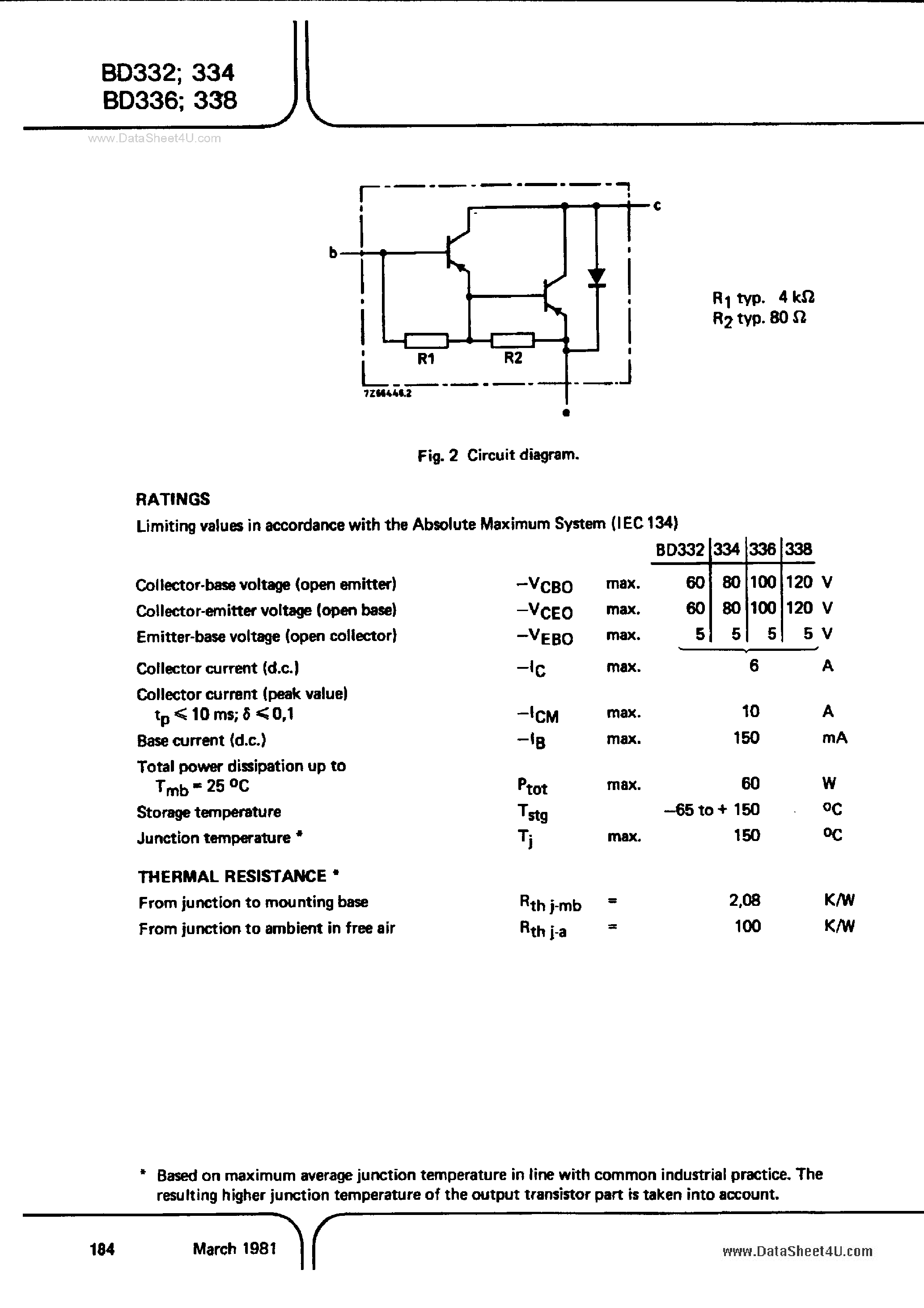Даташит BD332 - (BD332 - BD338) SILICON DARLINGTON POWER TRANSISTORS страница 2