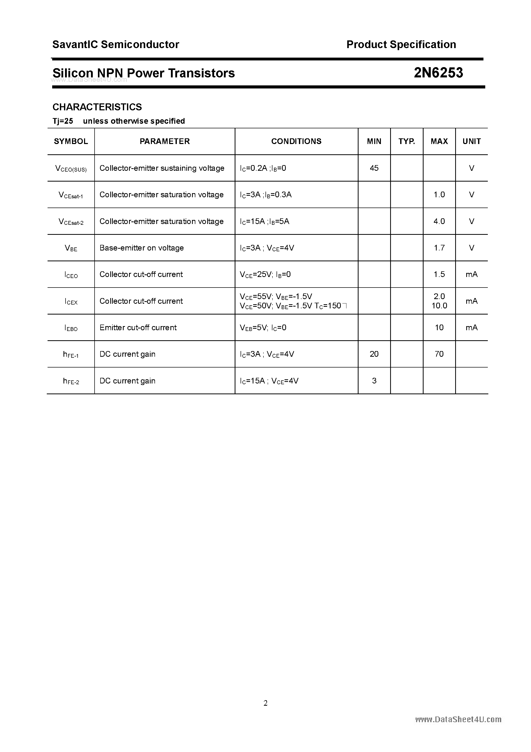 Datasheet 2N6253 - Silicon Power Transistor page 2
