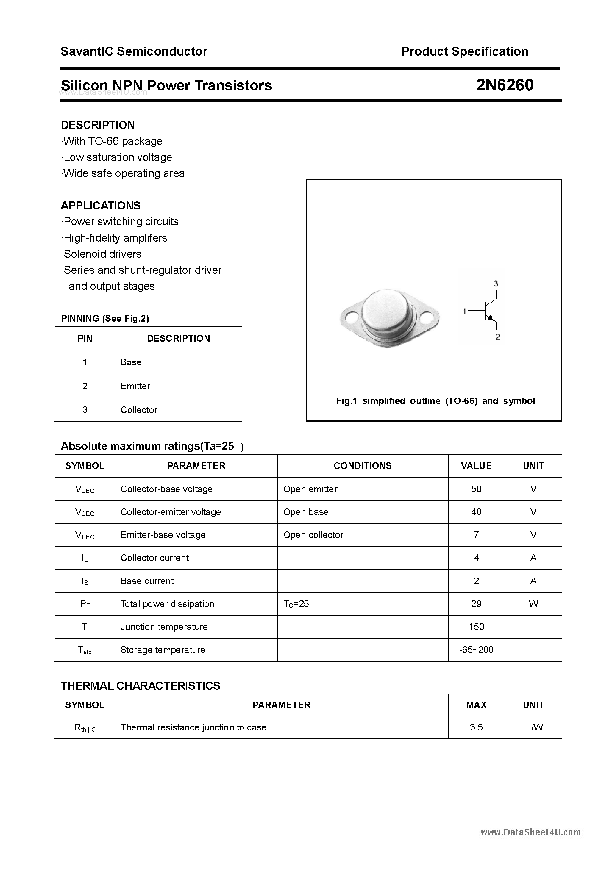 Даташит 2N6260 - Silicon Power Transistors страница 1