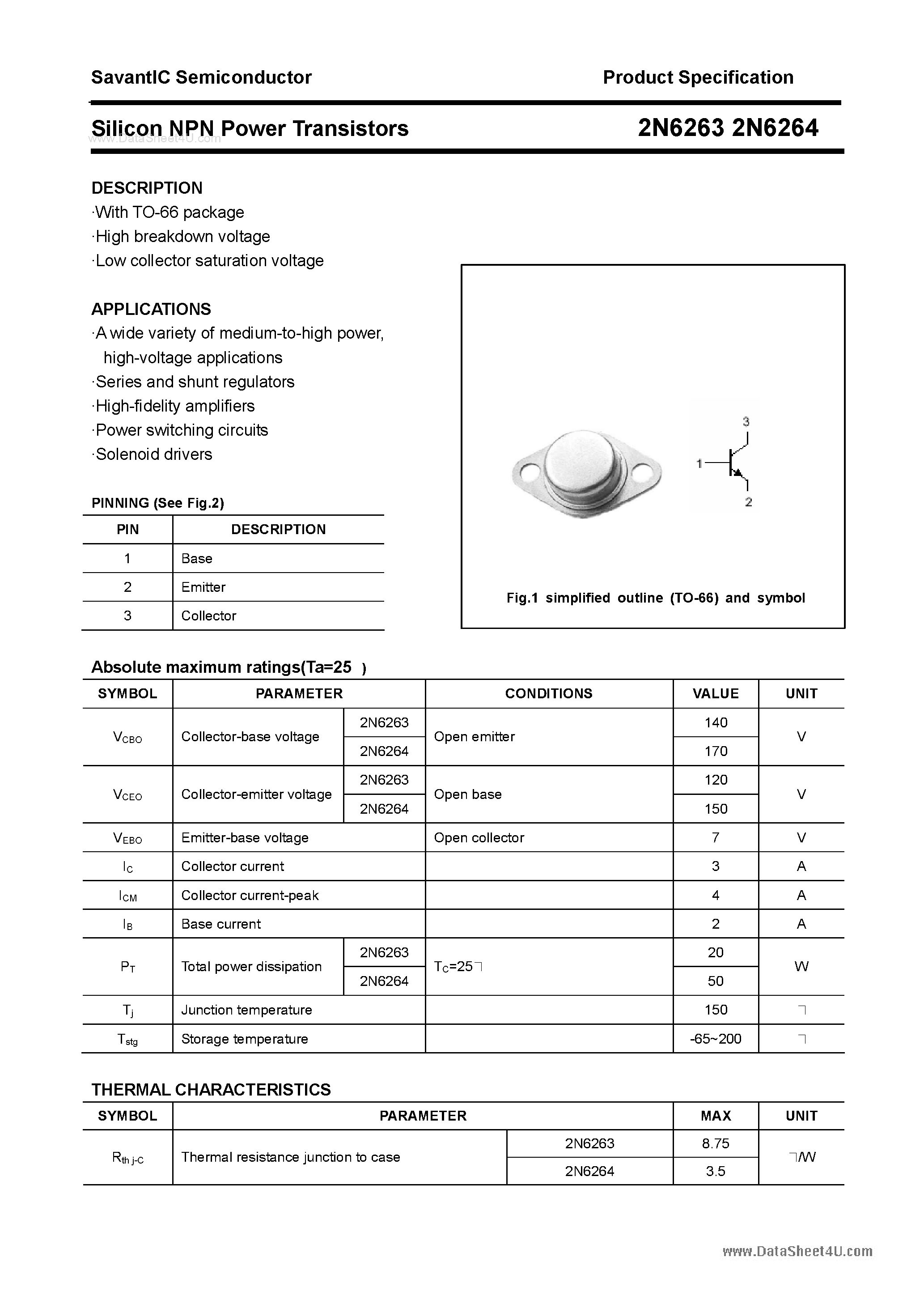 Даташит 2N6263 - (2N6263 / 2N6264) Silicon Power Transistors страница 1