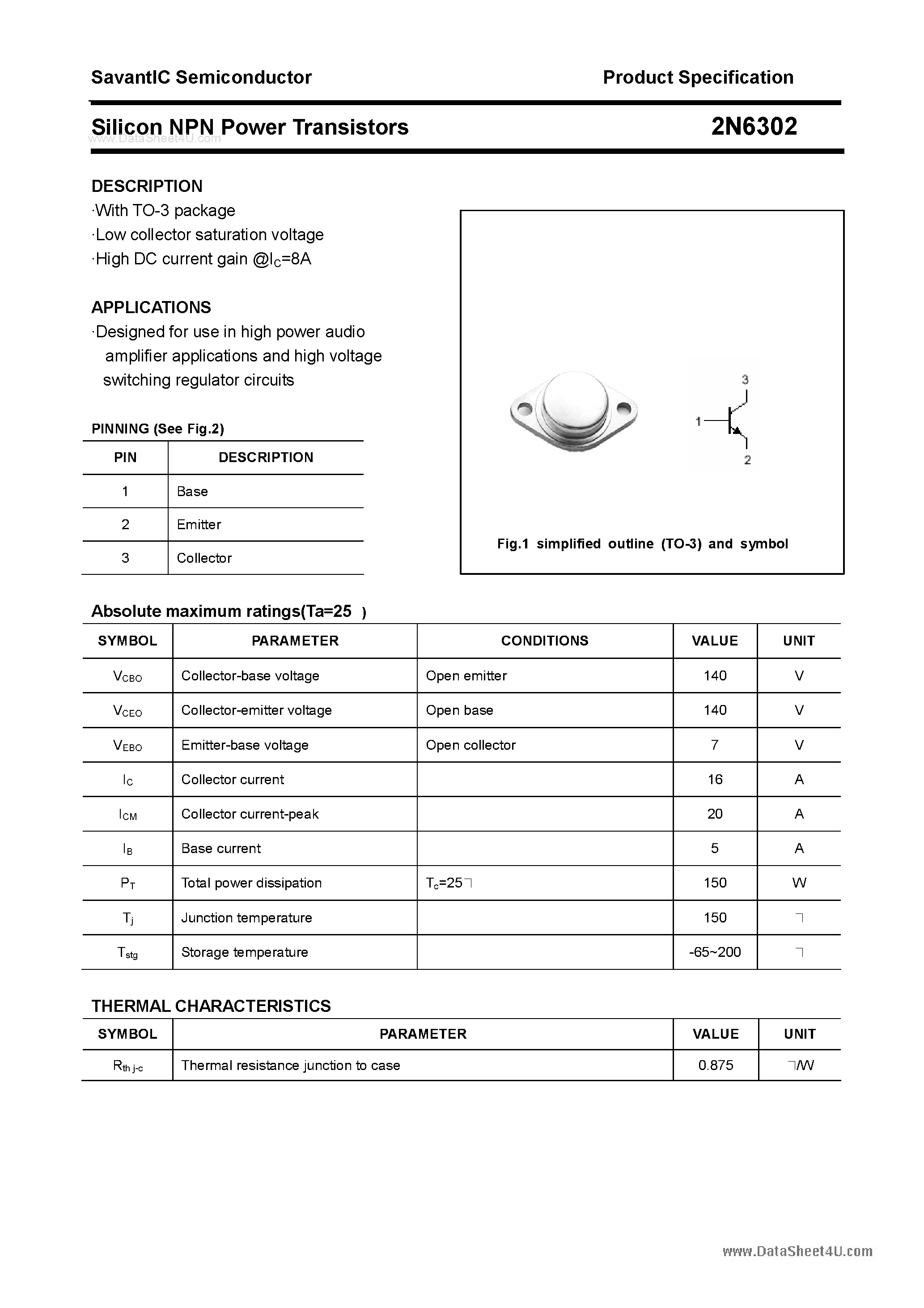 Даташит 2N6302 - Silicon Power Transistors страница 1