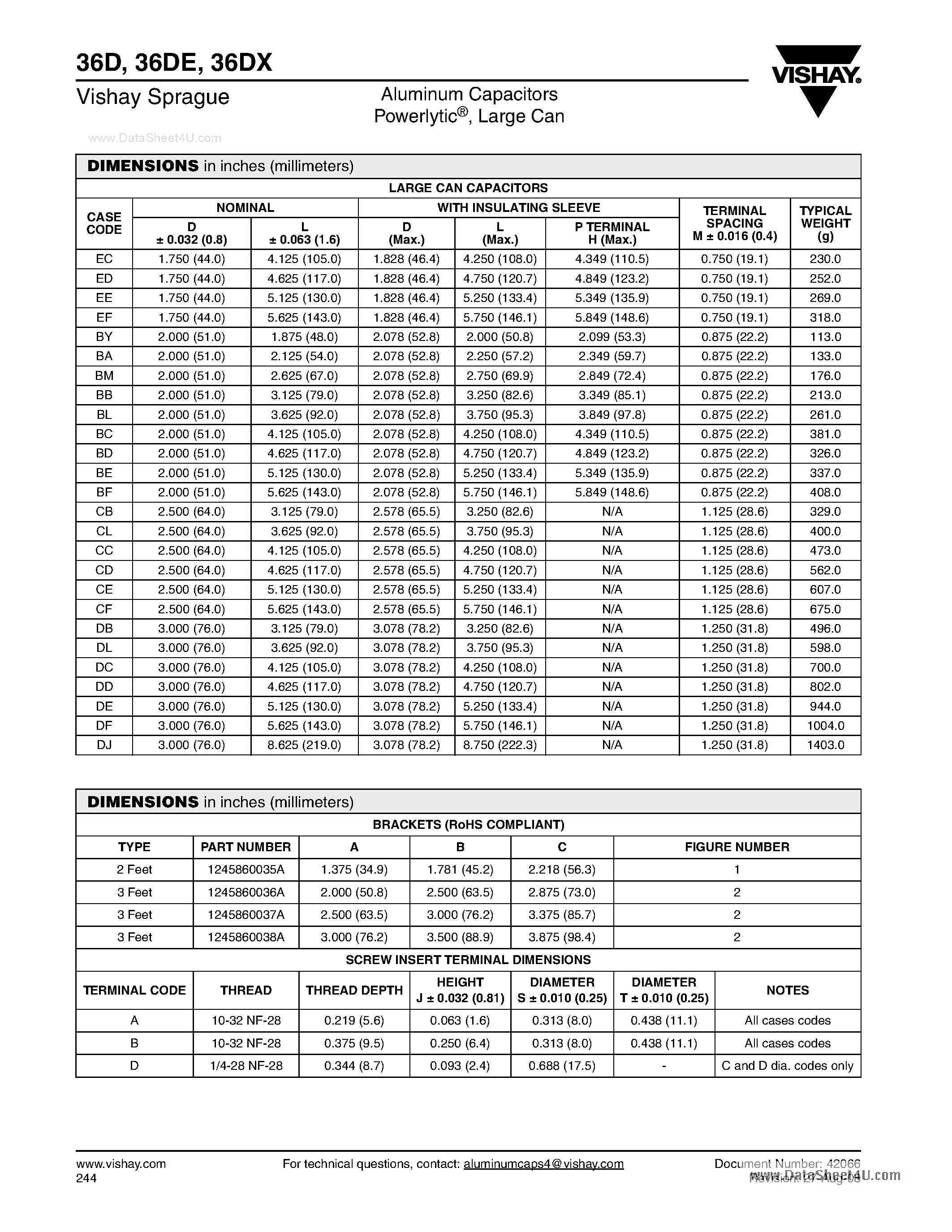Datasheet 36D page 2 Datasheet 36D - Aluminum Capacitors page 2