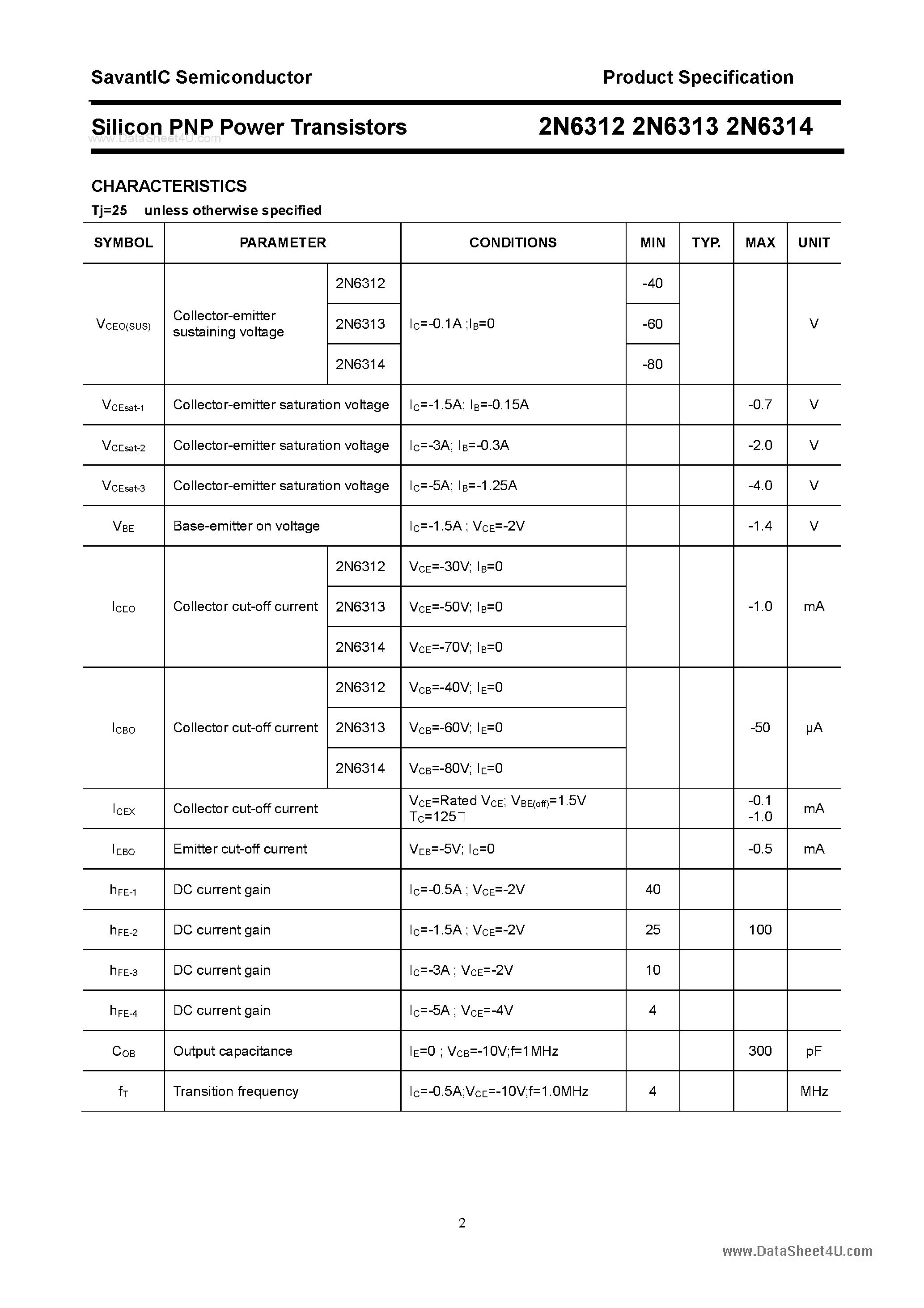 Datasheet 2N6312 - (2N6312 - 2N6314) Silicon Power Transistor page 2