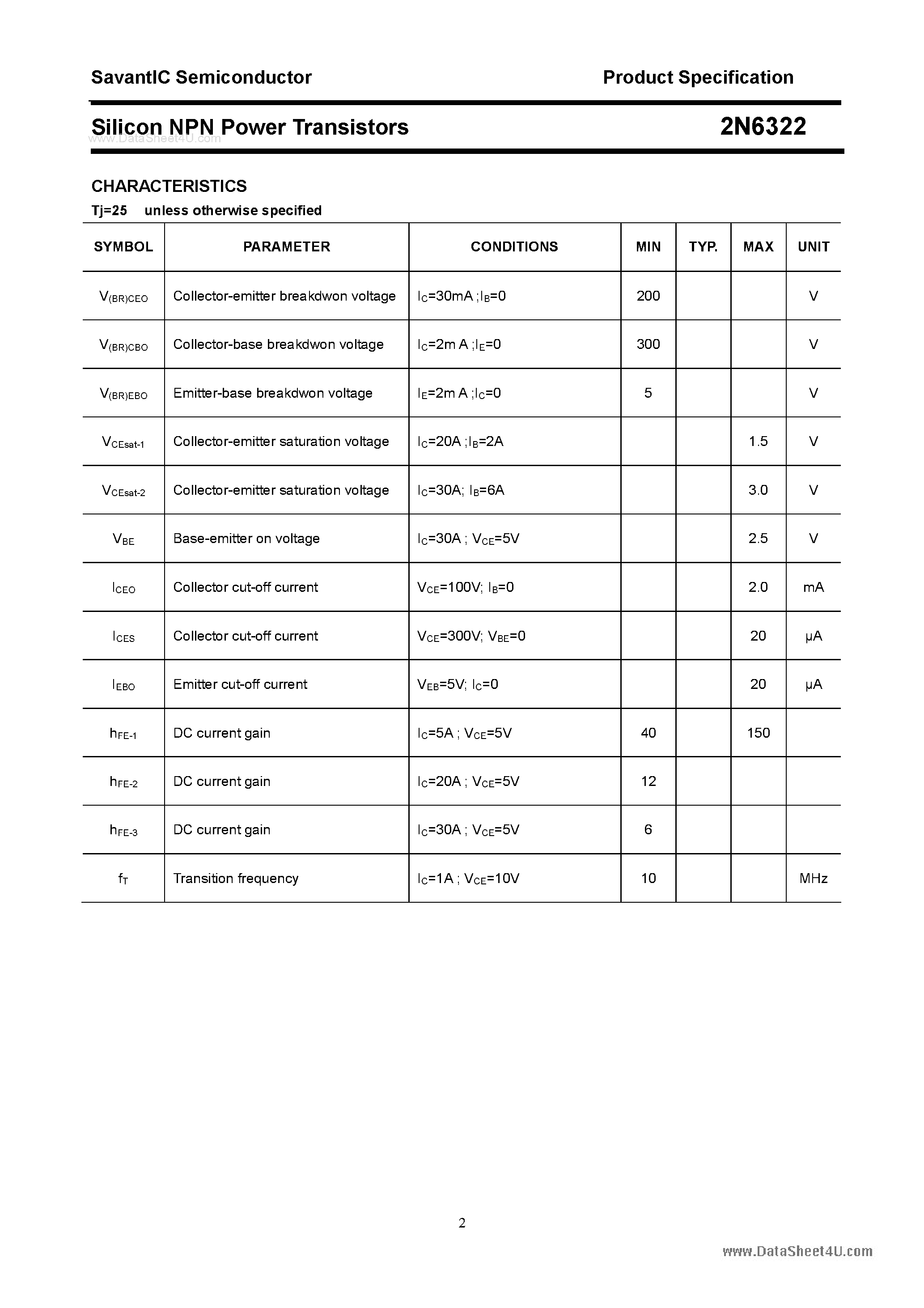 Datasheet 2N6322 - Silicon Power Transistor page 2