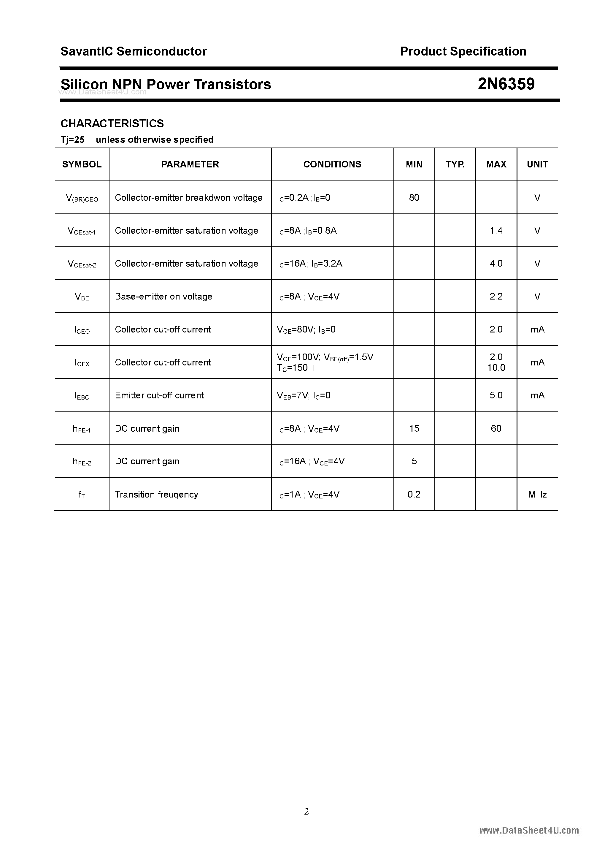 Datasheet 2N6359 - Silicon Power Transistor page 2