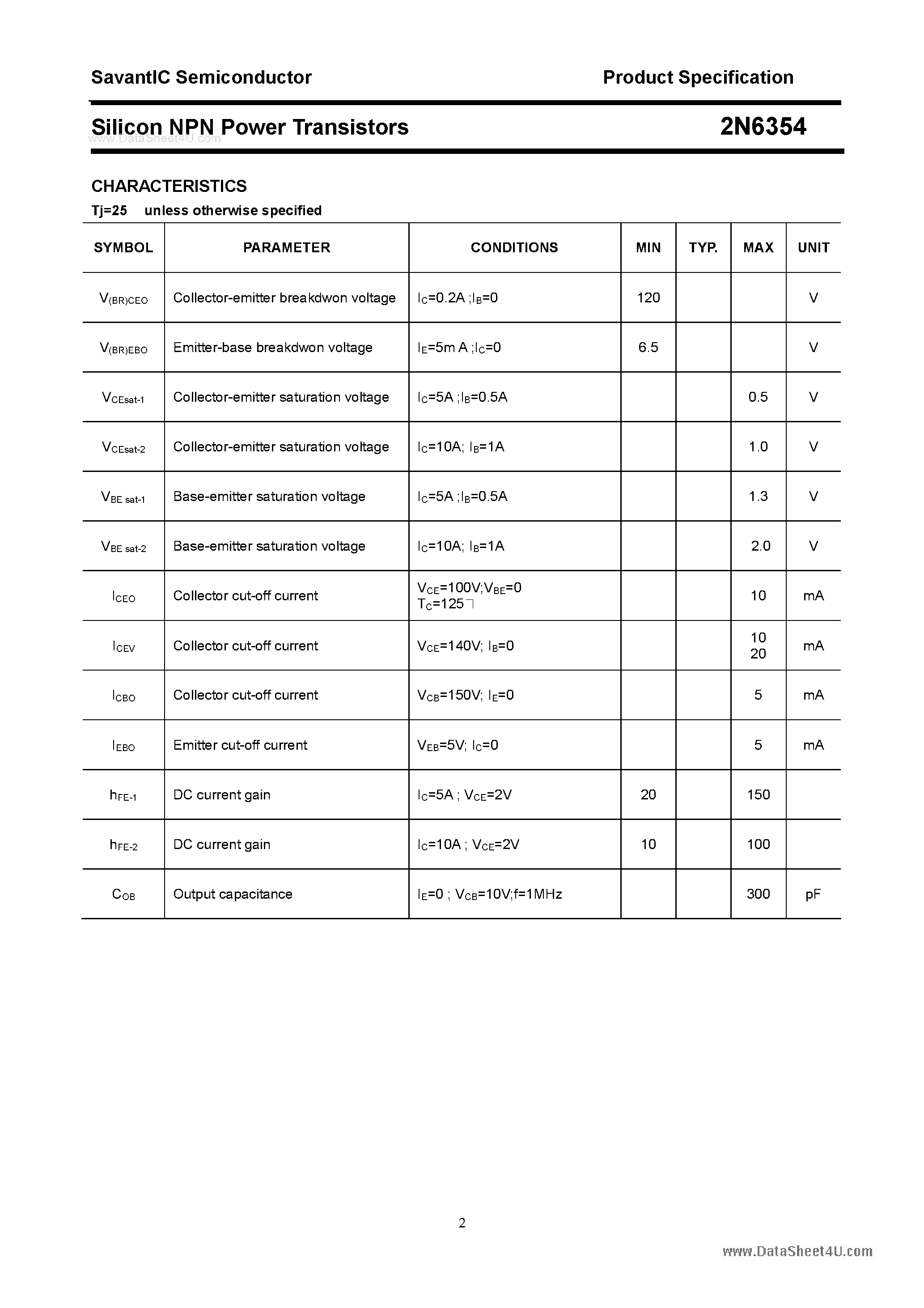 Datasheet 2N6354 - Silicon Power Transistor page 2